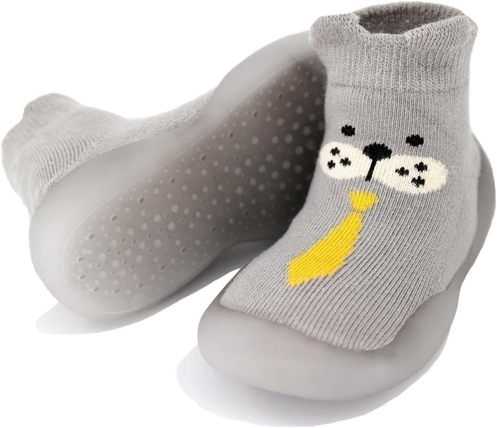 Anti-Slip Baby Toddler First Walking Sock Shoes, [Cute Animal] Cotton Lightweight Slip-On Shoes with Soft Rubber Sole Unisex Non-Skid Indoor Outdoor Floor Slipper Breathable Kid Girls Boys Socks Boots