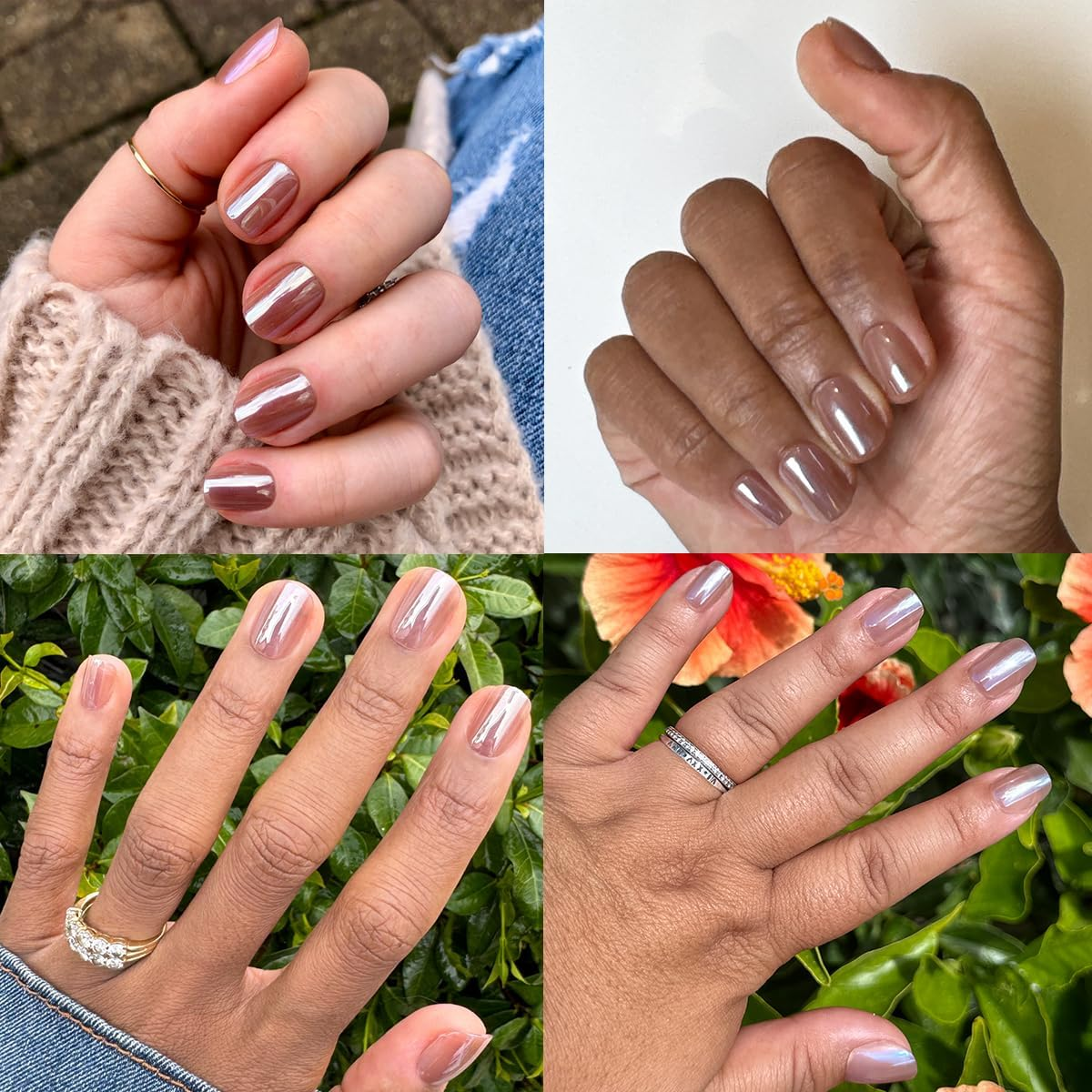 Olive & June Mani Minimalist Instant Press on Nails (Glue) | Taupe | Extra Short, Squoval 42 Fake Nails, 21 Sizes Non-Toxic, Long-Lasting Barely-There Look | Taupe Jelly Chrome image number 2