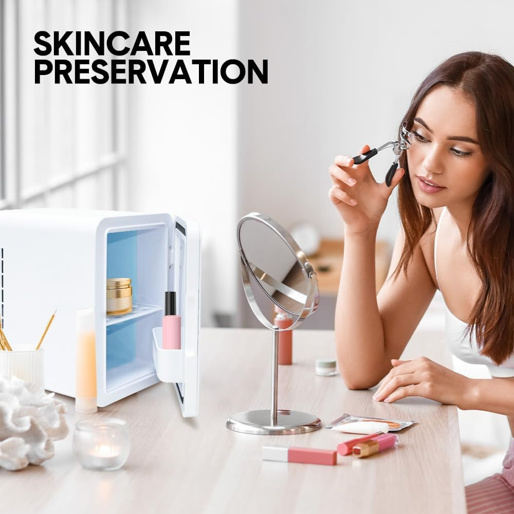 4L Mini Fridge Portable Car Refrigerator Small Cooler Freezer Personal Mini Fridge Cooler Compact Car Refrigerator Skincare Fridge, Cooling and Heating Functions, Removable Shelf AU