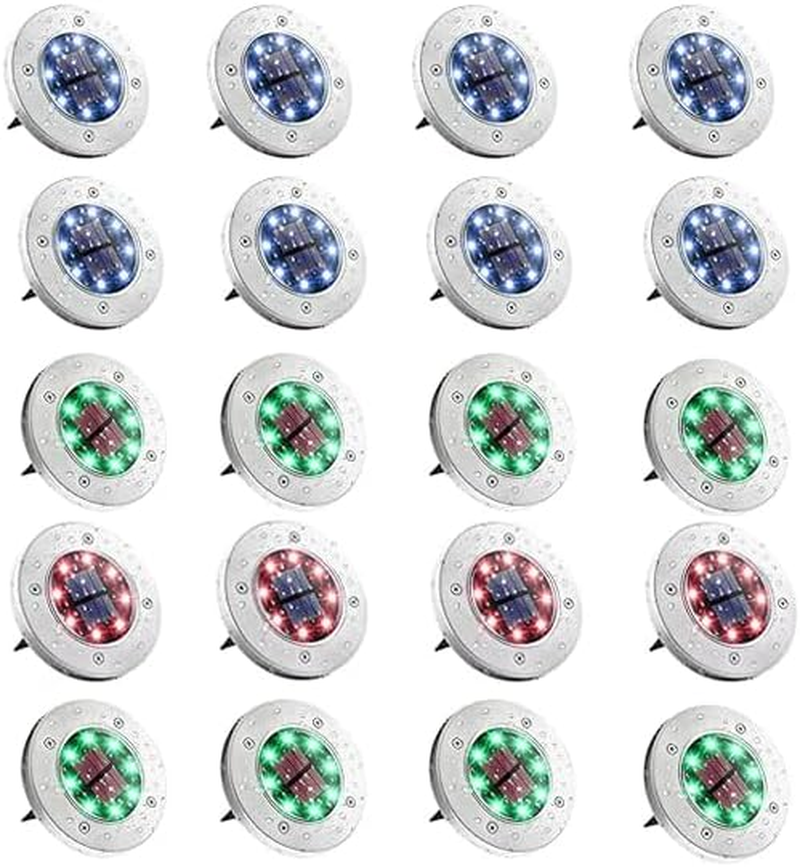 Solar Ground Lights,Led Outdoor Solar Disc Lights,Ip 65 Waterproof,Suitable for Gardens, Patios, Sidewalks Driveway,Steps,Walkway (White and Warm) (Colour, 20 PCS) image number 4