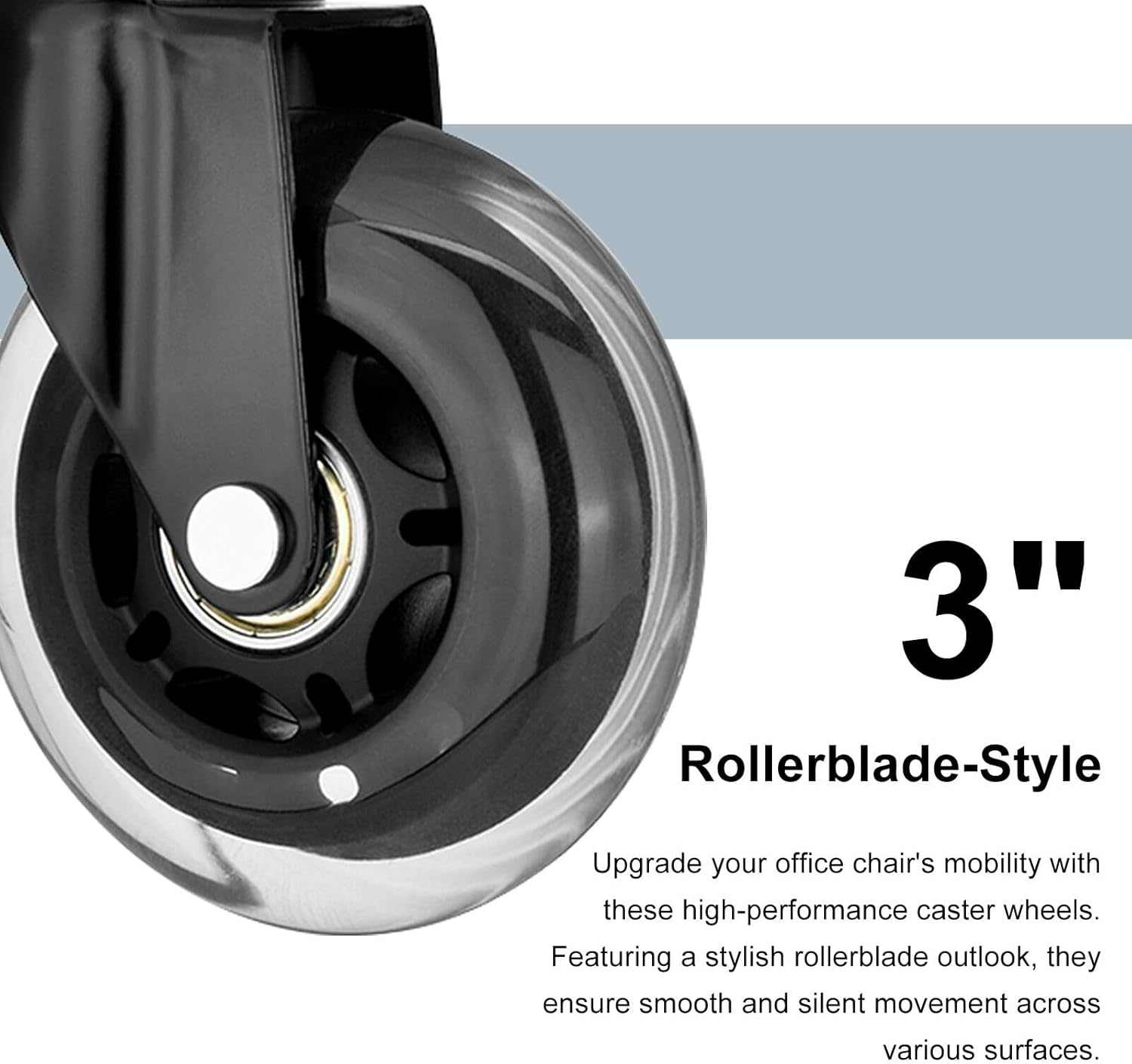 La Bella 3-Inch Rollerblade Office Chair Casters - 5-Pack PU Wheels with 11X22Mm Stem, Silent Floor-Safe Rollers for Hardwood, Carpet, Tile &ndash; Black