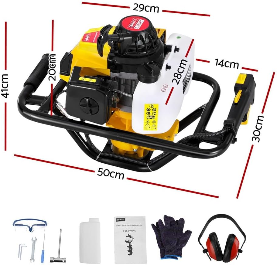 Giantz Post Hole Digger 82CC Motor Only Petrol Hand Engine Earth Diggers Yellow image number 5