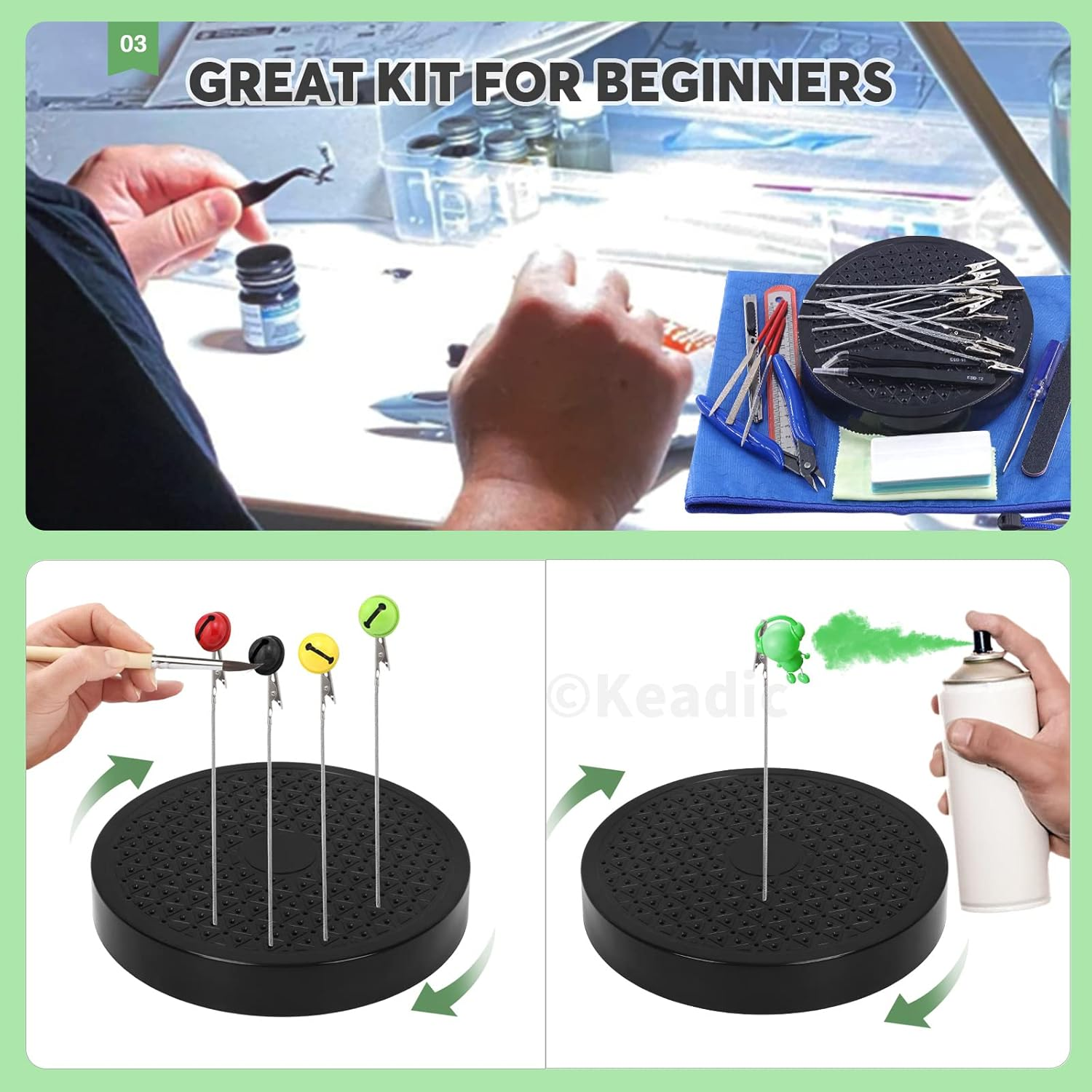 Keadic 37Pcs Gunpla Tool Paint Kit Includes Professional Gundam Model Basic Tools, Painting Stand Base Holder and Alligator Clip Sticks Modeling Tools for Airbrush Hobby Model Building Parts Assemble image number 3