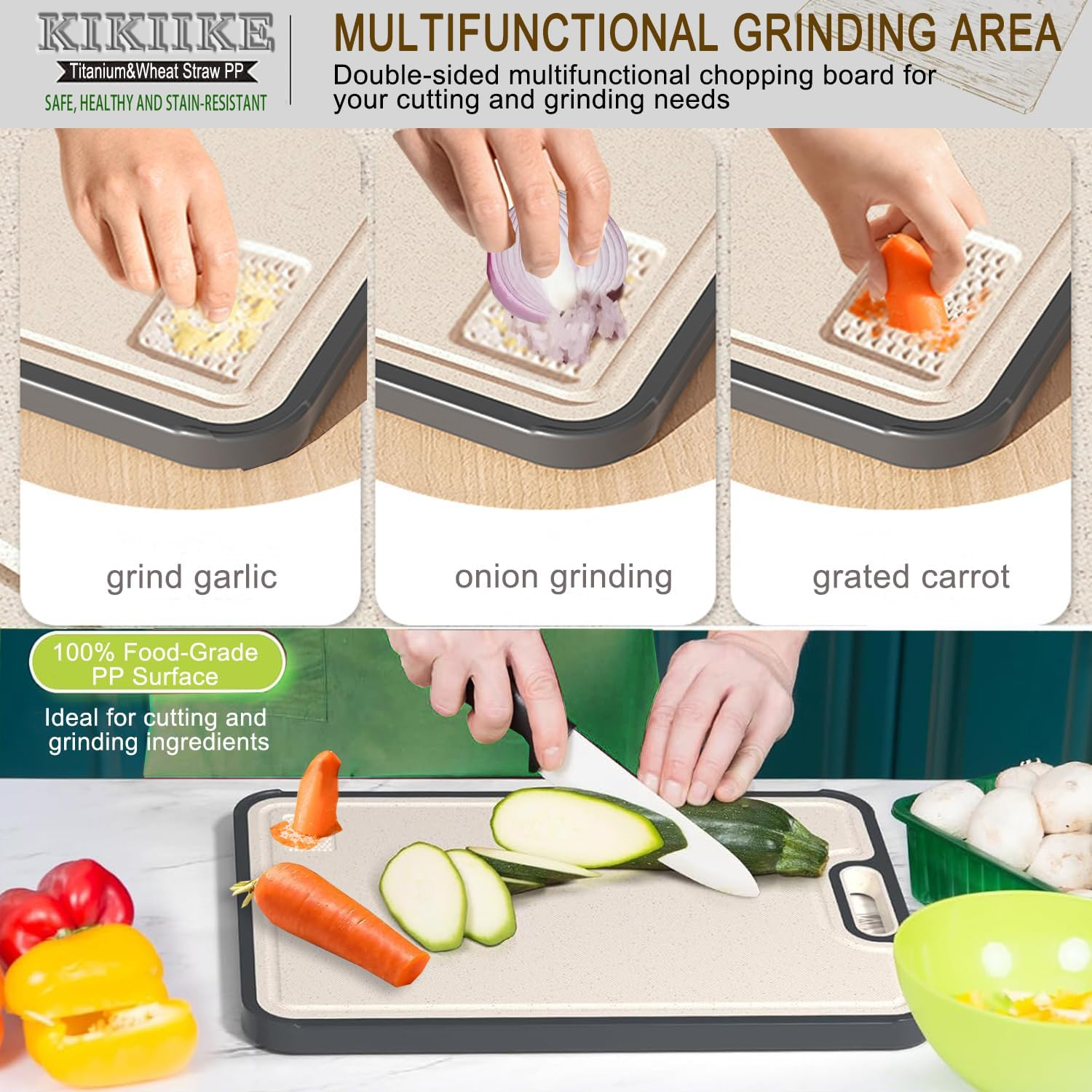 Titanium Cutting Board Double Sided,Pure Titanium Cutting Boards for Kitchen Double Sided Food Grade, Pure Titanium and Wheat Straw PP, Non-Stick Durable and Easy to Clean (Large) image number 3