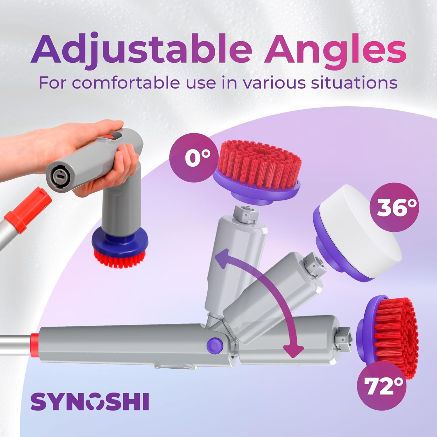 Synoshi Pro Extension Handle for Electric Cleaning Brush - Telescopic Aluminium Handle, Adjustable, Ideal for High Ceilings, Walls & Hard to Reach Areas - Robust Design image number 1