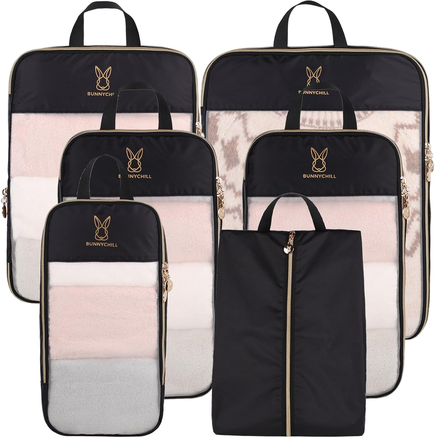 Expandable Compression Packing Cubes for Travel, See through Mesh Travel Packing Cubes for Suitcases, Lightweight Compression Suitcases Organizers Bag Set for Essentials for Luggage