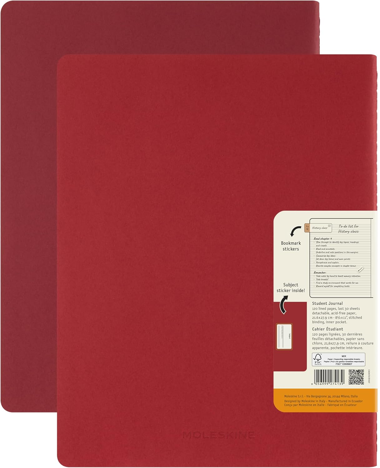 Moleskine Student Cahier Journals (Set of 2), Soft Cover, Ruled, XXL (8.5" X 11"), Cranberry Red, 120 Page image number 5