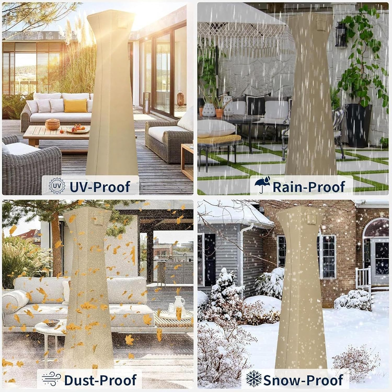 Pyramid Heater Cover | 420D Heavy Duty Waterproof Windproof Protector - Stand up Pyramid Heater Cover - for Lawn Deck Tan Garden Yard image number 6