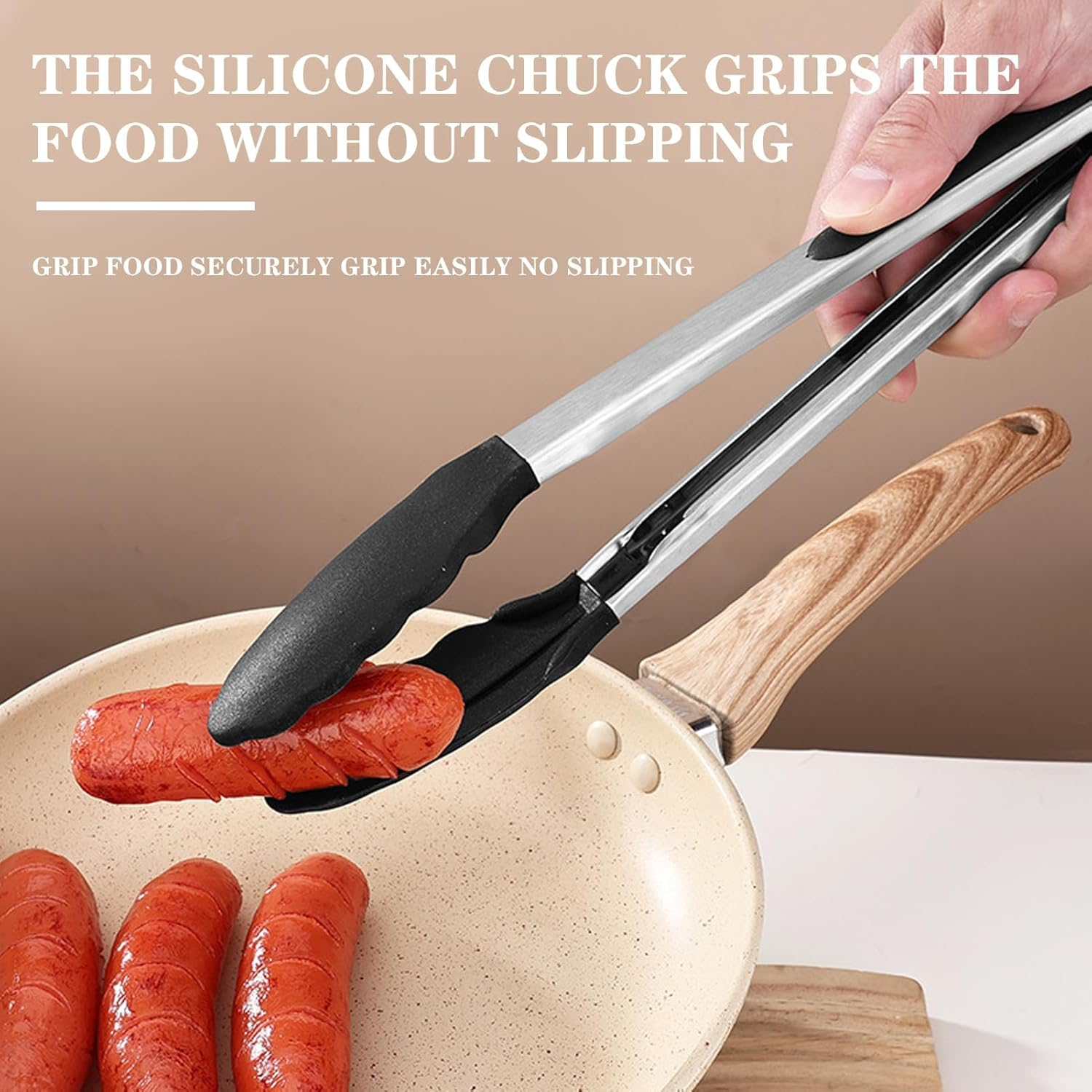 Premium Stainless Steel Locking Kitchen Tongs with Silicone Tips, 13.38 Inch and 10.63 Inch Heavy Duty Non-Slip Grip Cooking Tongs for Precise Handling and Non-Scratch Use in Any Kitchen image number 3