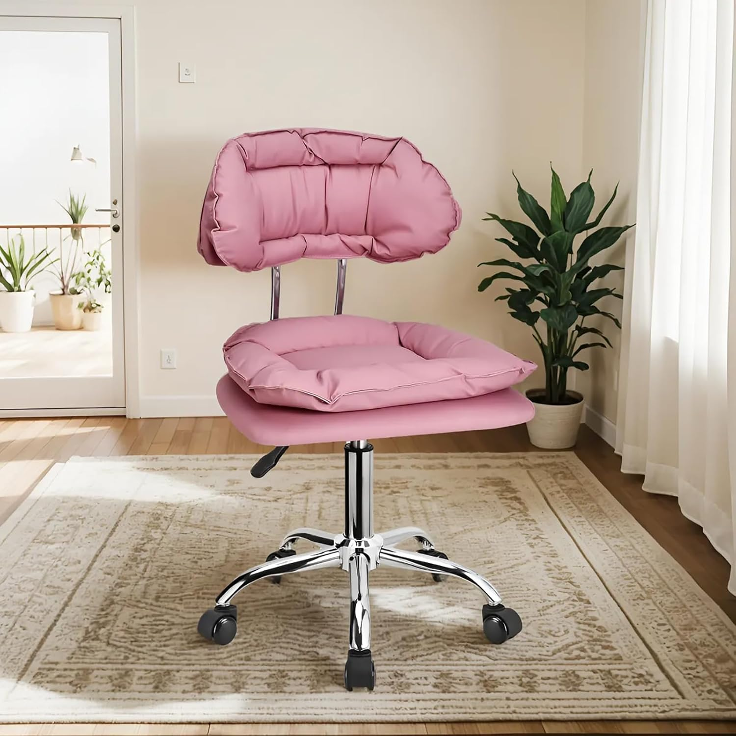 GO TILING Home Office Chair Adjustable Height Rolling Stool with Low Backrest &ndash; Swivel Office Chair with Thickened Cushion for Kids Adult Study Work for Home, Salon, Spa, Nail Shop, White