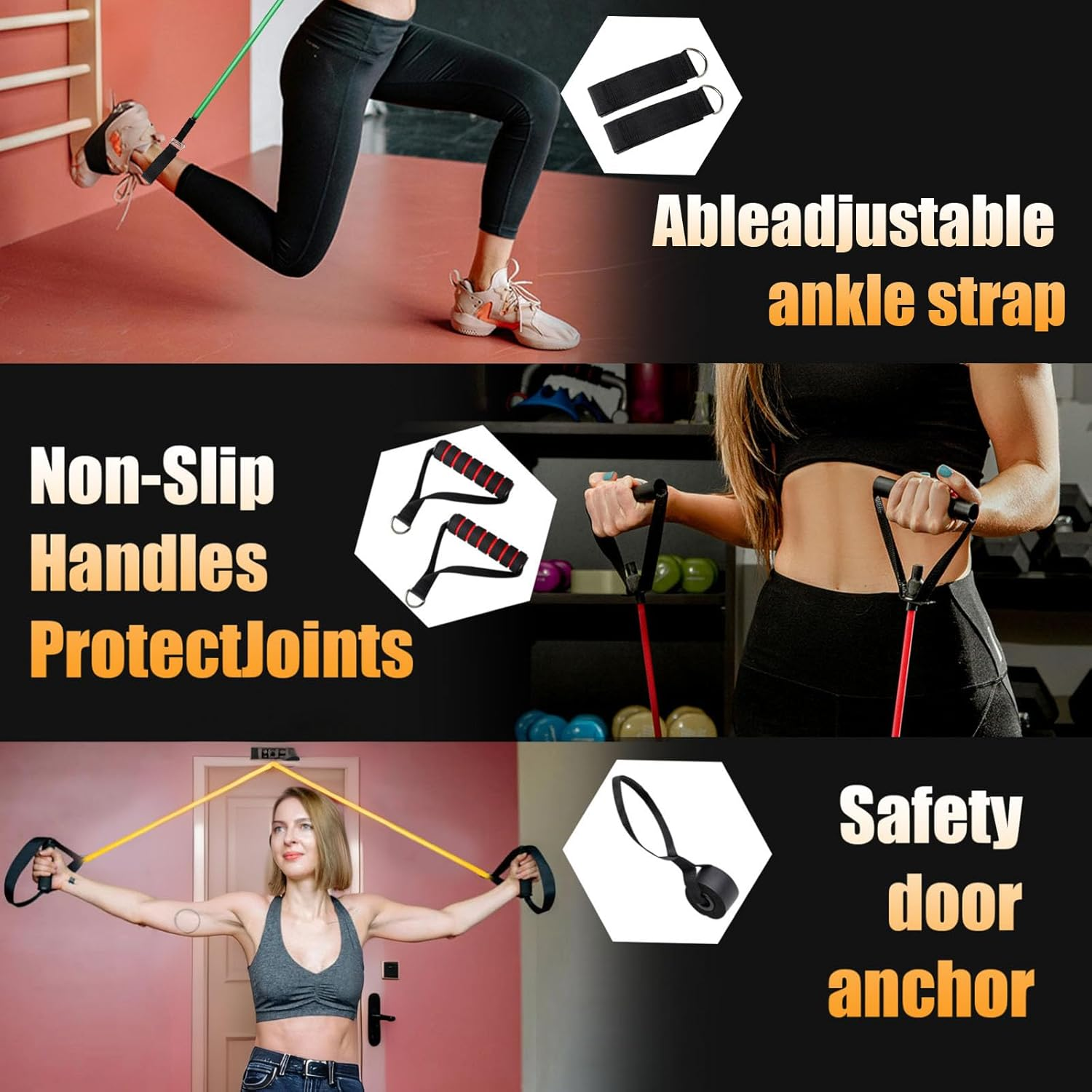 Rubruel Resistance Bands Set with Handles - 150 Lbs Heavy Duty Exercise Bands, Workout Bands for Home Gym, Strength Training, Yoga, Physical Therapy - Includes Door Anchor, Ankle Straps and Carry Bag image number 4