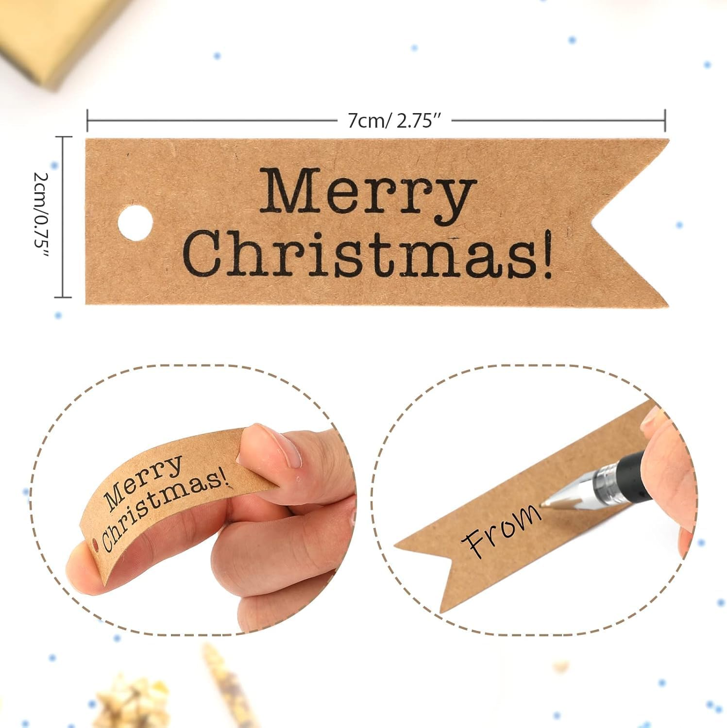 100PCS Christmas Paper Gift Tags,Merry Christmas Label Hanging Tag for DIY Xmas Present Envelopes Gift Wrapping Decorations (Brown) image number 2