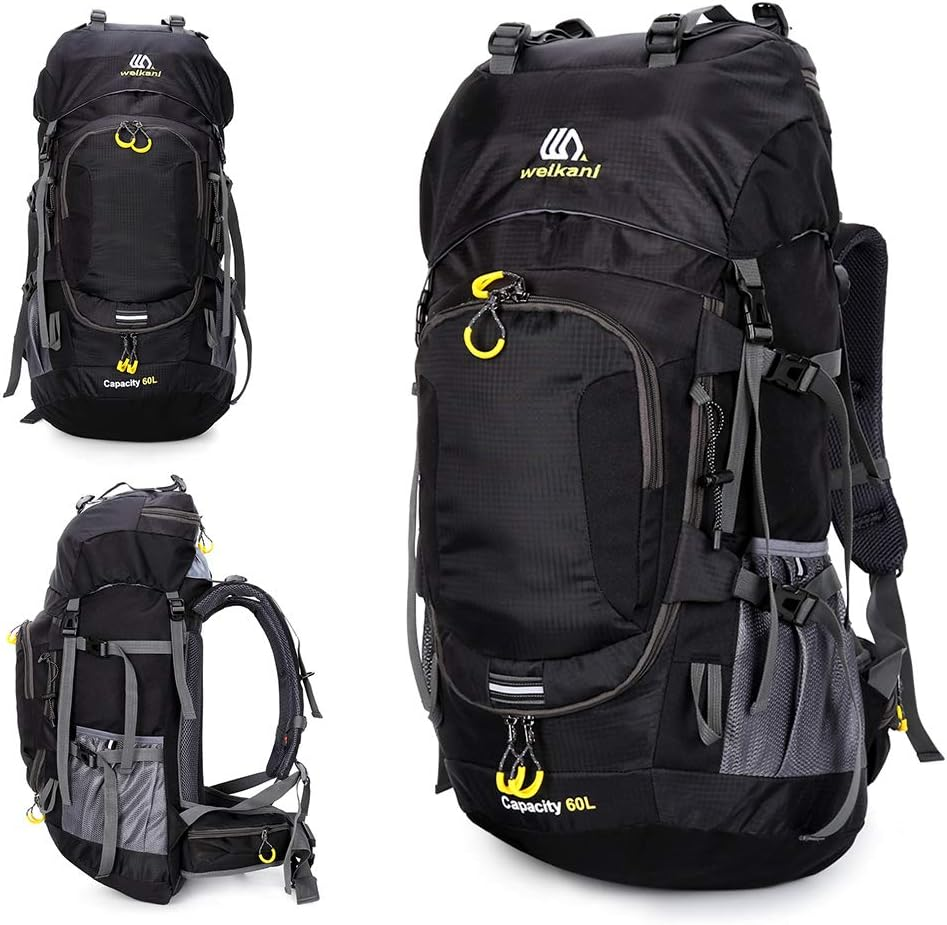 VYNTEL 60L Hiking Backpack with Rain Cover, Unisex Large Outdoor Climbing Backpack for Men & Women, Multi Compartments Camping Rucksack, Adjustable Trekking Bag for Travel