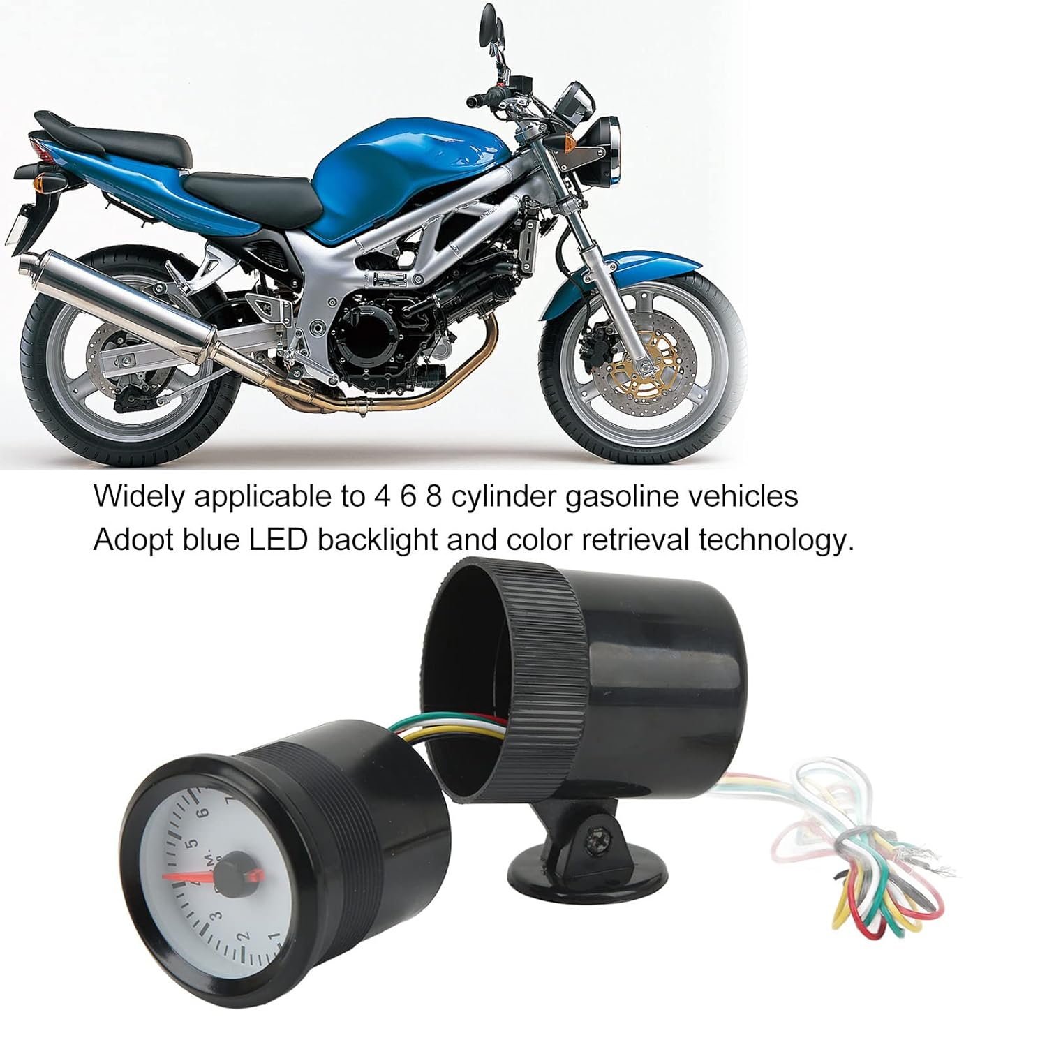 RPM Tachometer 0‑8000Rpm Tachometer 52Mm Tacho Gauge Blue Led Backlight for 4 6 8 Cylinders Gasoline Car image number 6