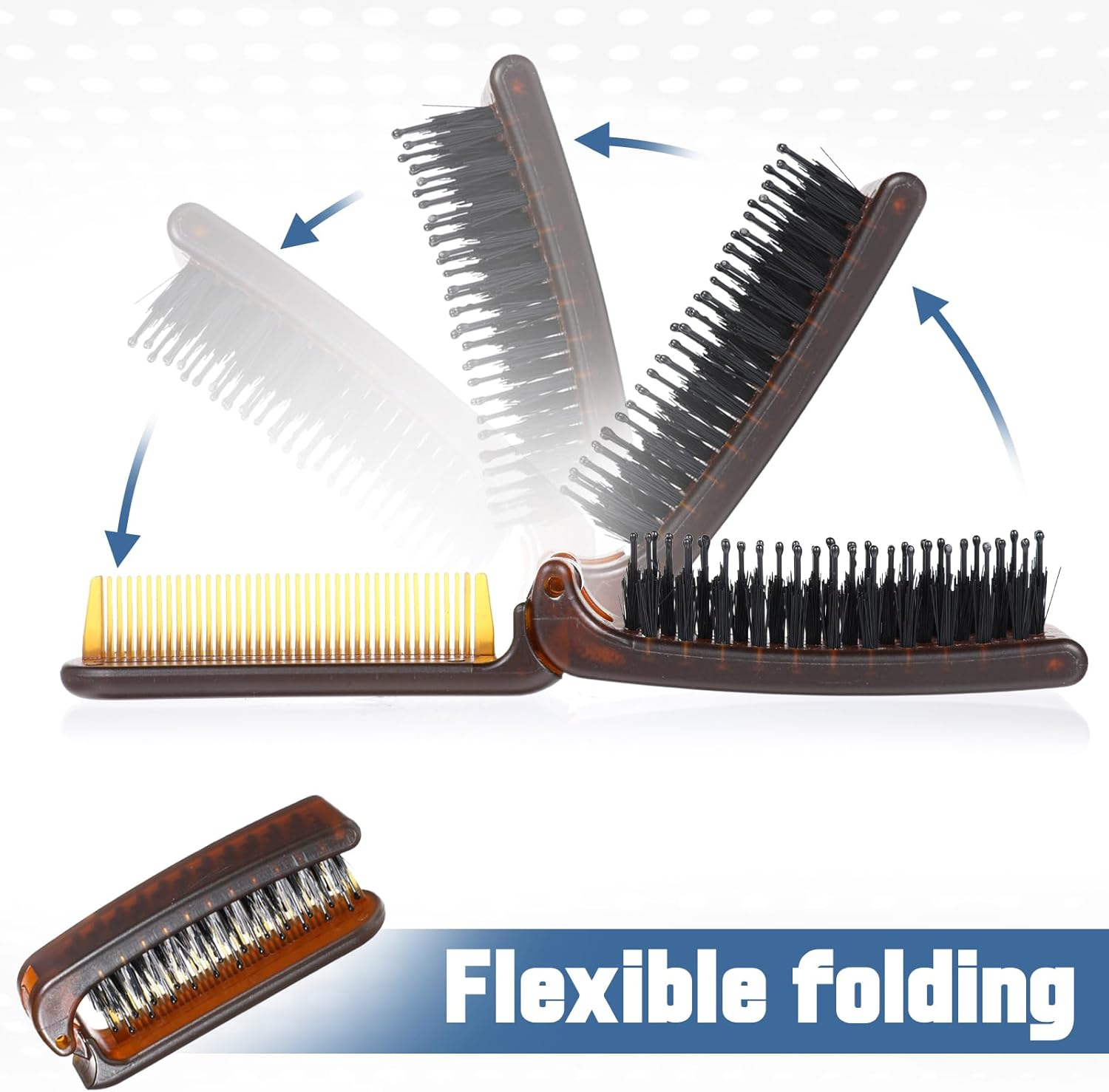 Travel Folding Hair Brush, Collapsible Portable Pocket Nylon Bristle Hairbrush with Fine Tooth Comb Mini Wet Hair Brush for Men and Women Kids Thick Thin Curly Straight Hair, Restore Shine image number 4