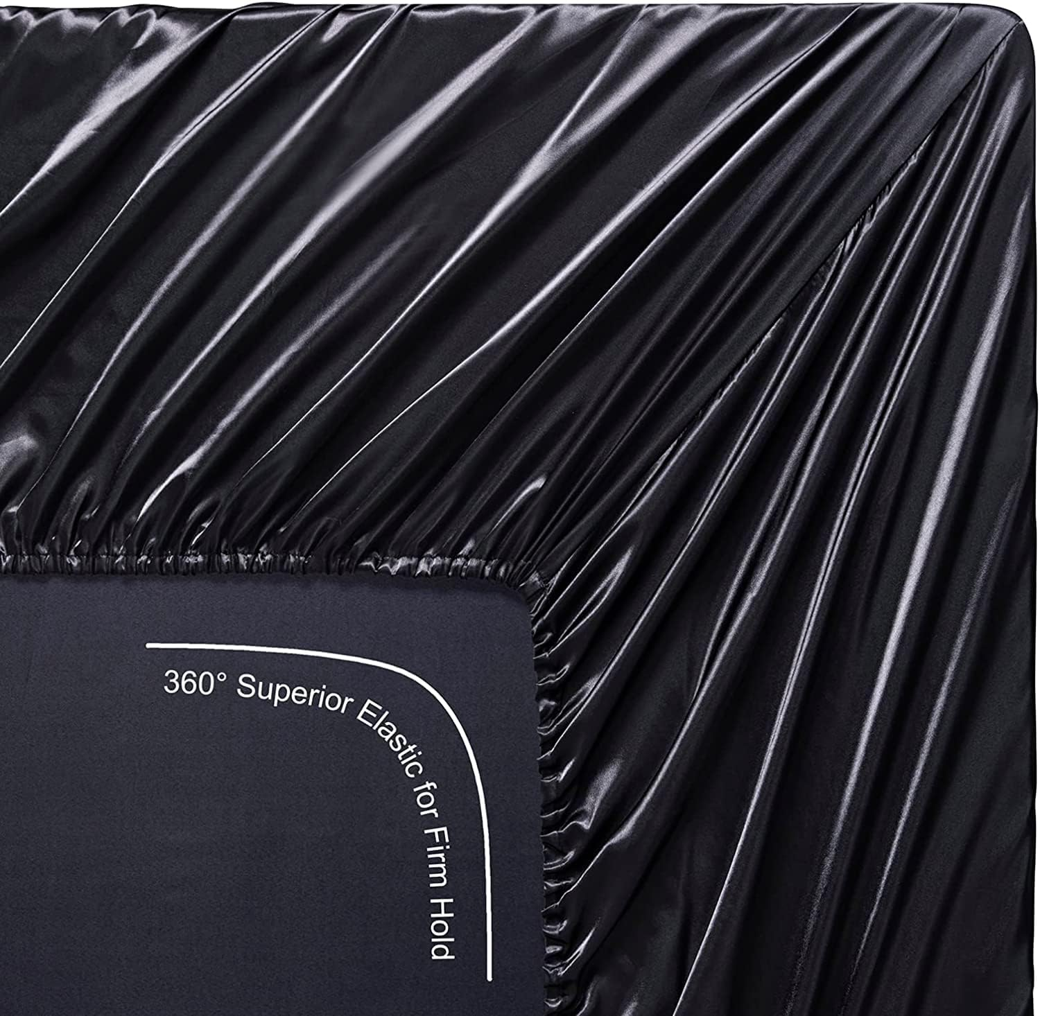 Forzzz Satin Sheets Double Size Silky Soft Satin Bed Sheets,Au Size White Satin Sheet Set, 1 Deep Pocket Fitted Sheet + 2 Pillowcases(Double,Black) image number 1