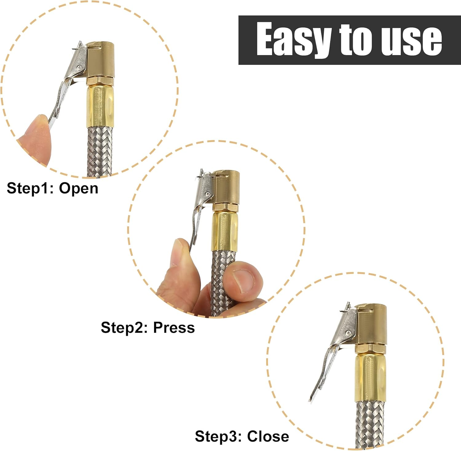 X AUTOHAUX Flexible Stainless Steel 200Cm 79" Tire Valve Connect Pipe Air Chuck Inflator Compressor Pump Extension Hose for Car Motorbike Bike Quick Connect image number 5