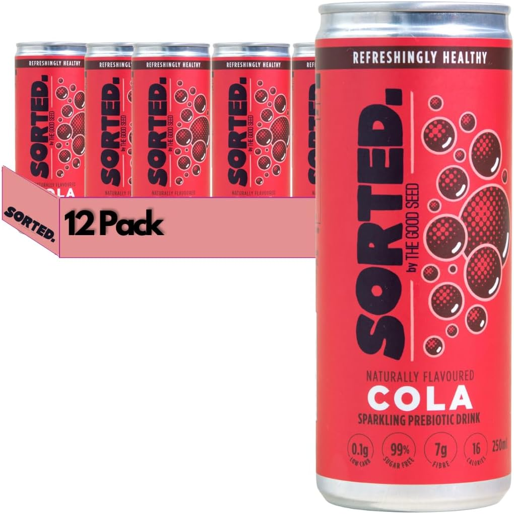SORTED. Cola Prebiotic Soft Drink | Boosts Gut Health | High-Fibre, 99.9% Sugar-Free, Low Carb, Low Calories | 12X250Ml Cans