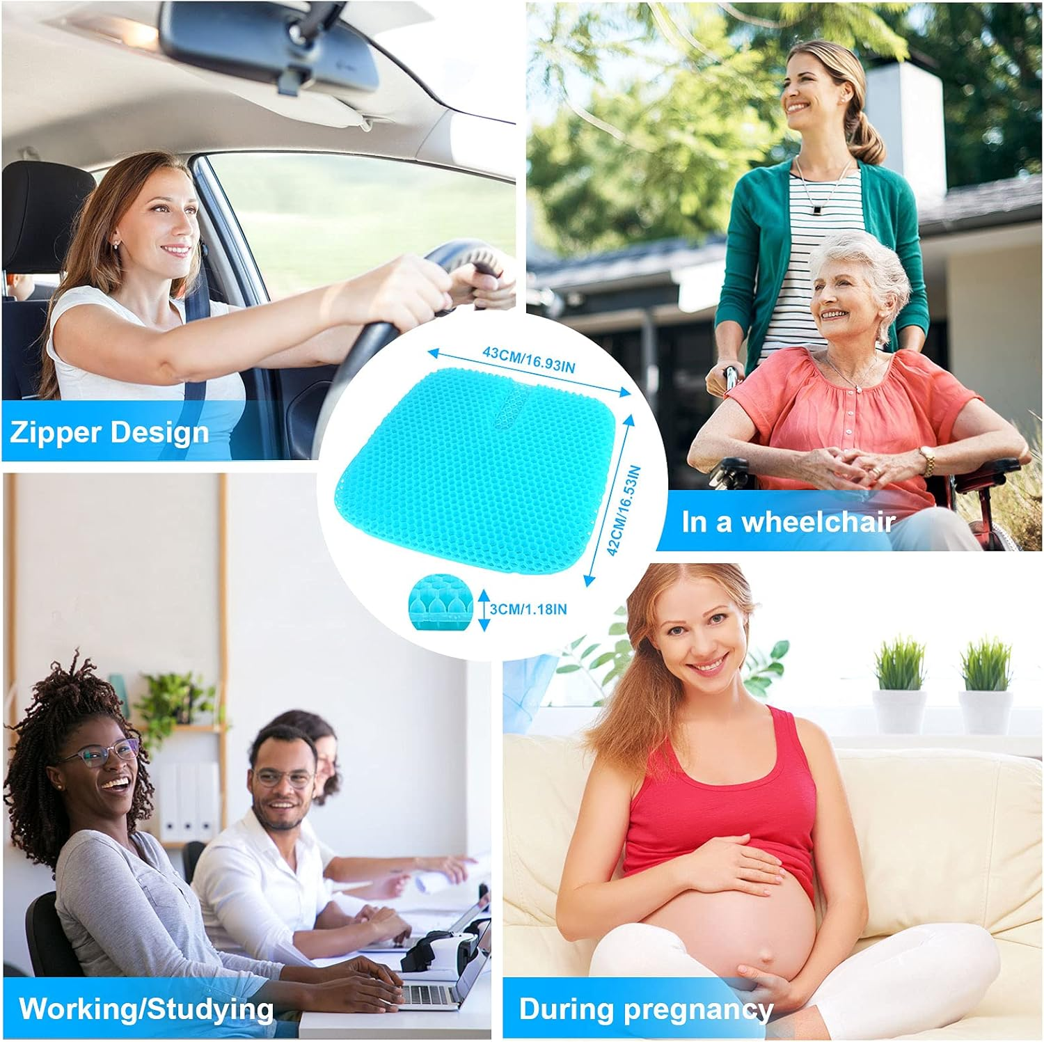 Gel Seat Cushion for Long Sitting, Thick Gel Chair Cushion Soft & Cool, Breathable Car Seat Cushion Pressure Relief Cushion (Large) image number 6