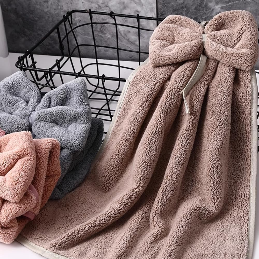 4Pcs Bowknot Hanging Hand Dry Towels,Microfiber Coral Velvet Hanging,Absorbent Super Soft Cute Towels for Kitchen Bathroom image number 3