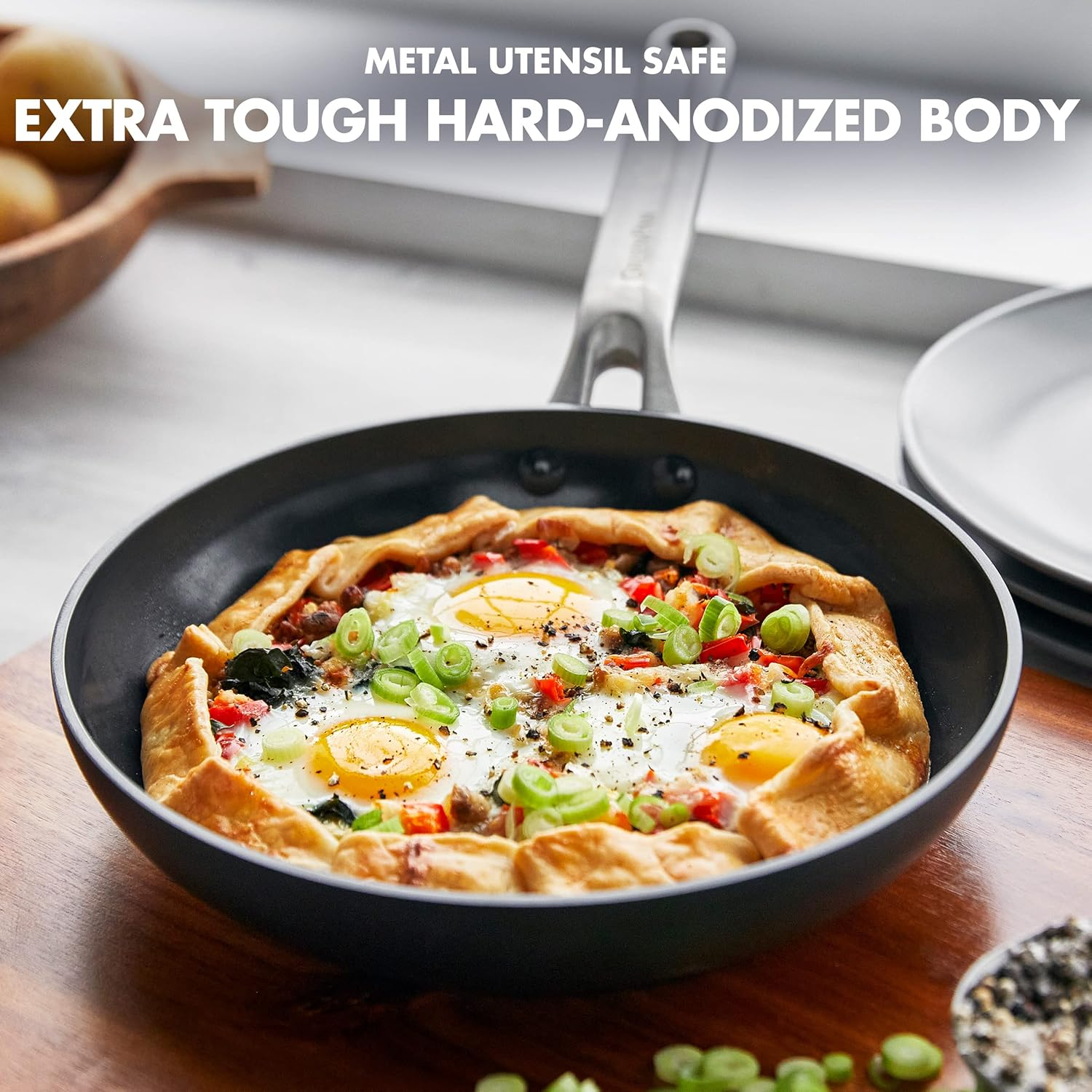 Greenpan Omega Hard Anodized Advanced Healthy Ceramic Nonstick, 11" Frying Pan Skillet, Anti-Warping Induction Base, Dishwasher Safe, Oven & Broiler Safe, Black image number 4