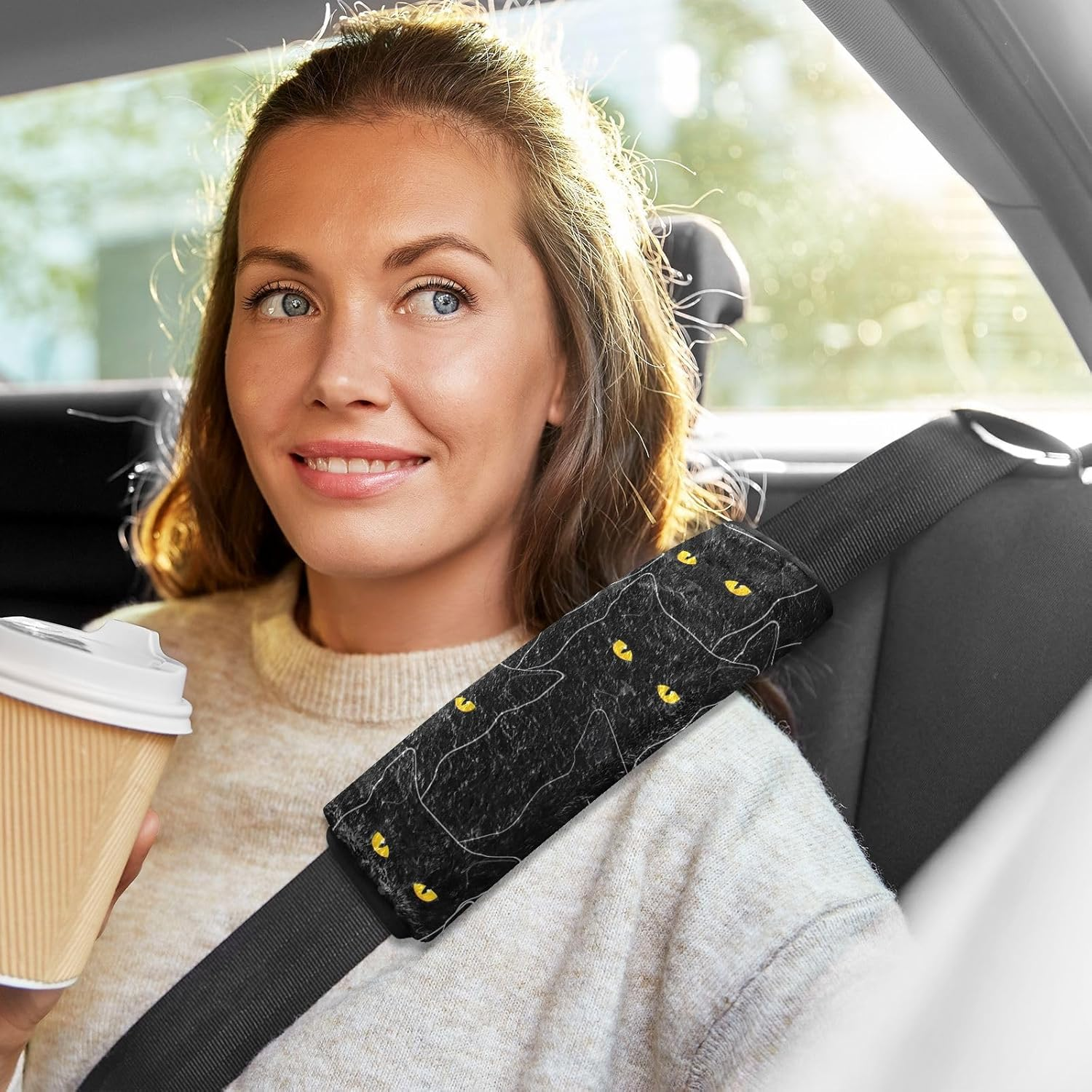 Black Cats at Night Soft Seatbelt Cover, Padded with Cotton, Shoulder Pads for Backpacks, Infant Car Seat Strap Covers image number 2