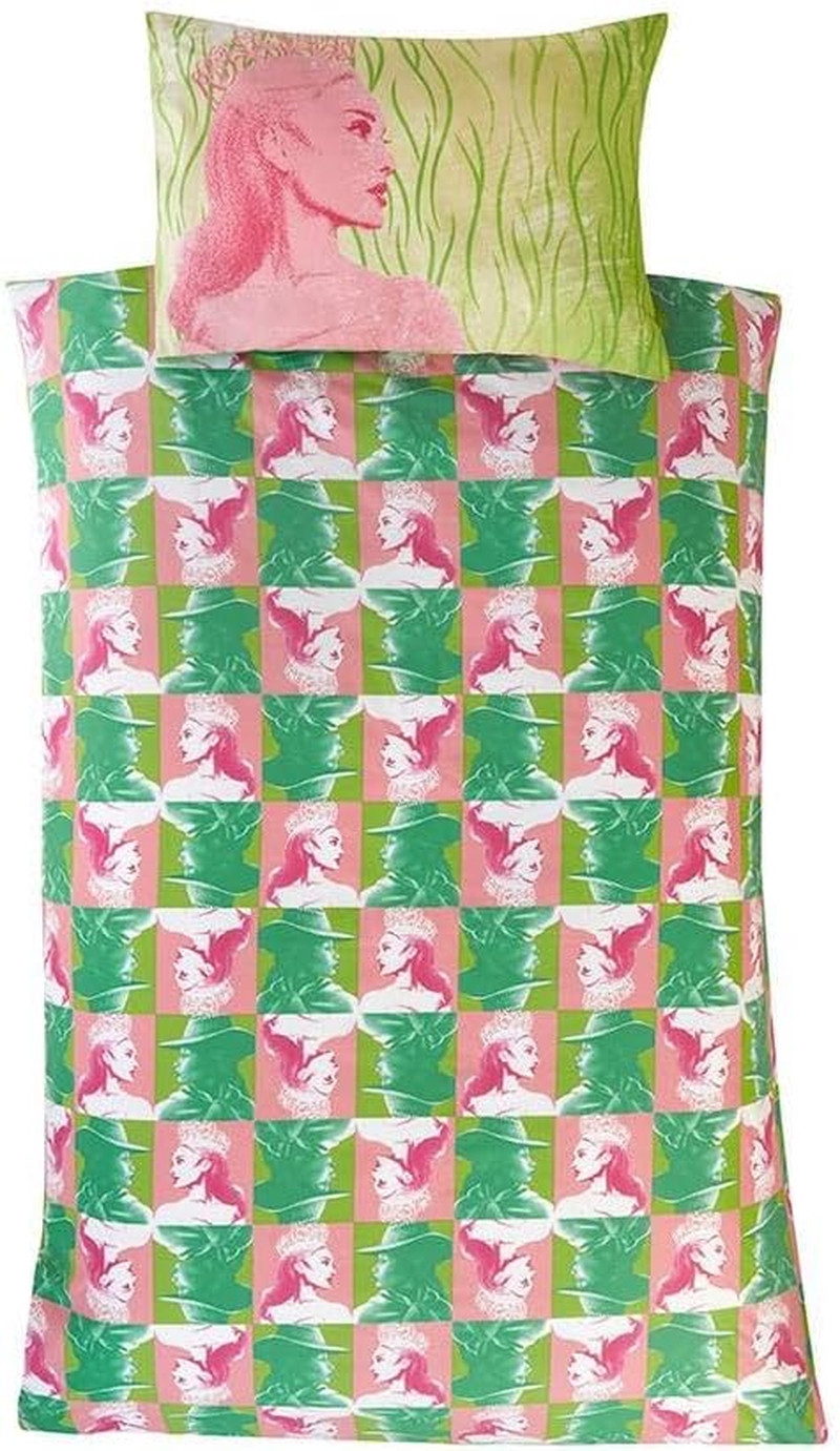 Wicked Glenda & Elphaba Reversible 2 in 1 Design Single Duvet Cover and Pillowcase Set - Polycotton Material -Washable Perfect for Children, Kids, Girls in a Pink and Green Colorway