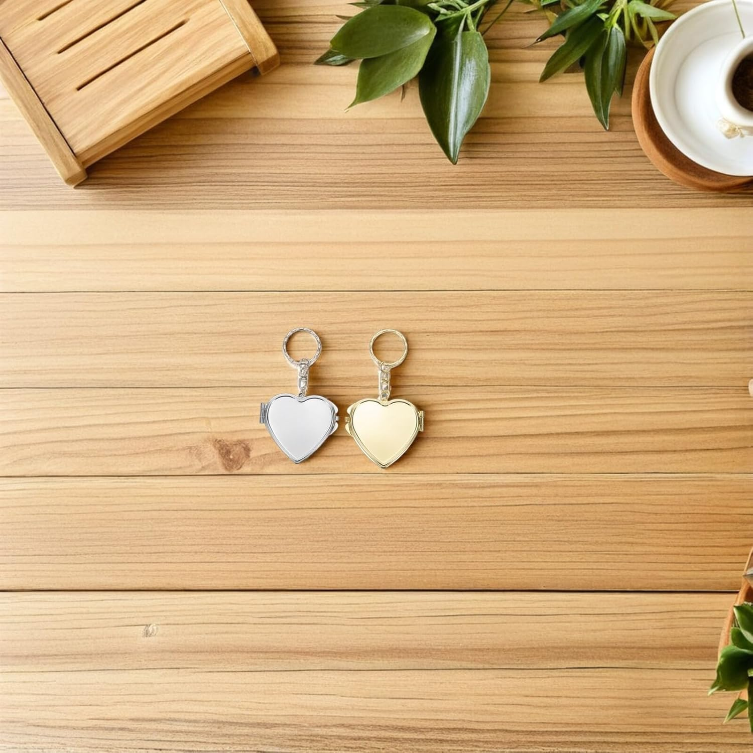 OSOLADY 2Pcs Heart Shaped Double Sided Folding Metal Mirror Keychain Portable Compact Makeup Mirror for Women Mini for Purse and Handbag image number 5