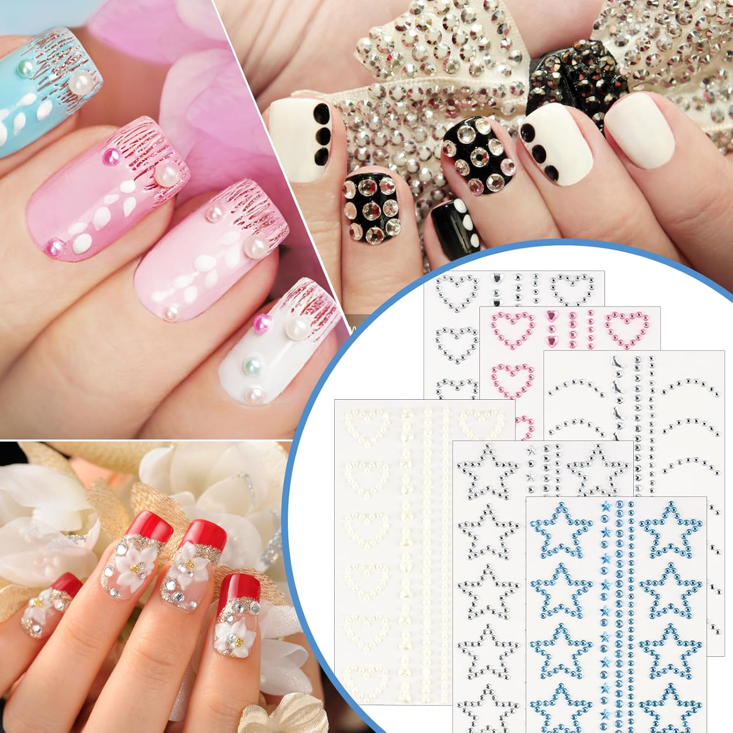 6 Sheets Rhinestone Stickers Face Jewels Gem Stickers, Makeup Rhinestones Stick On, Self Adhesive Jewel Stickers, Self Adhesive Face Gems for Makeup Heart Star Moon Faces Rhinestone Stickers for Women image number 3