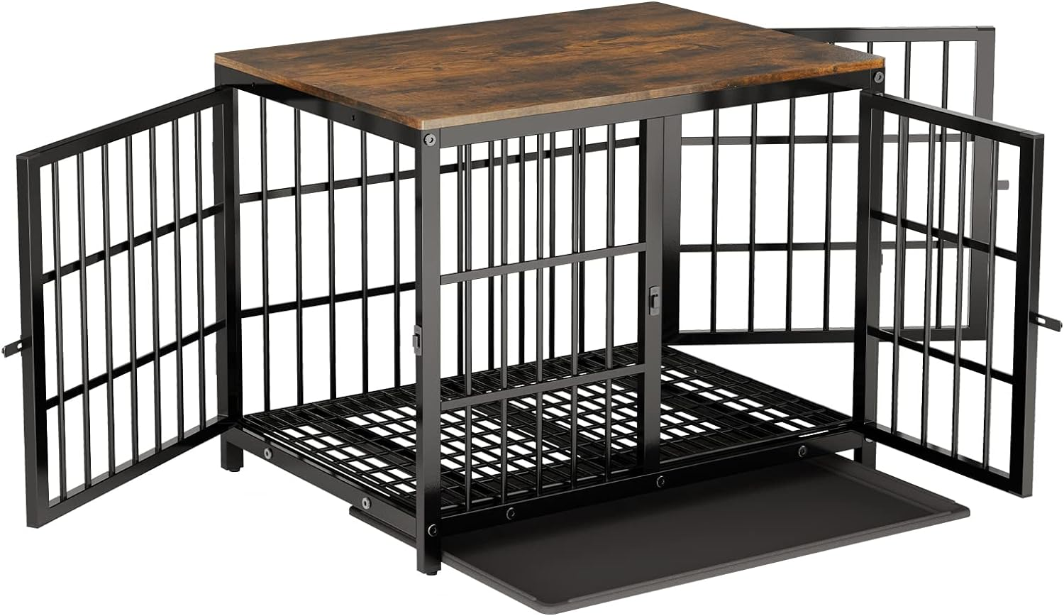 Bingopaw Wooden Dog Crate Indoor: 30Inch Furniture Style Pet Cage Pet Kennel End Table with Three Doors and Removable Tray for Small Medium Dogs Black image number 3