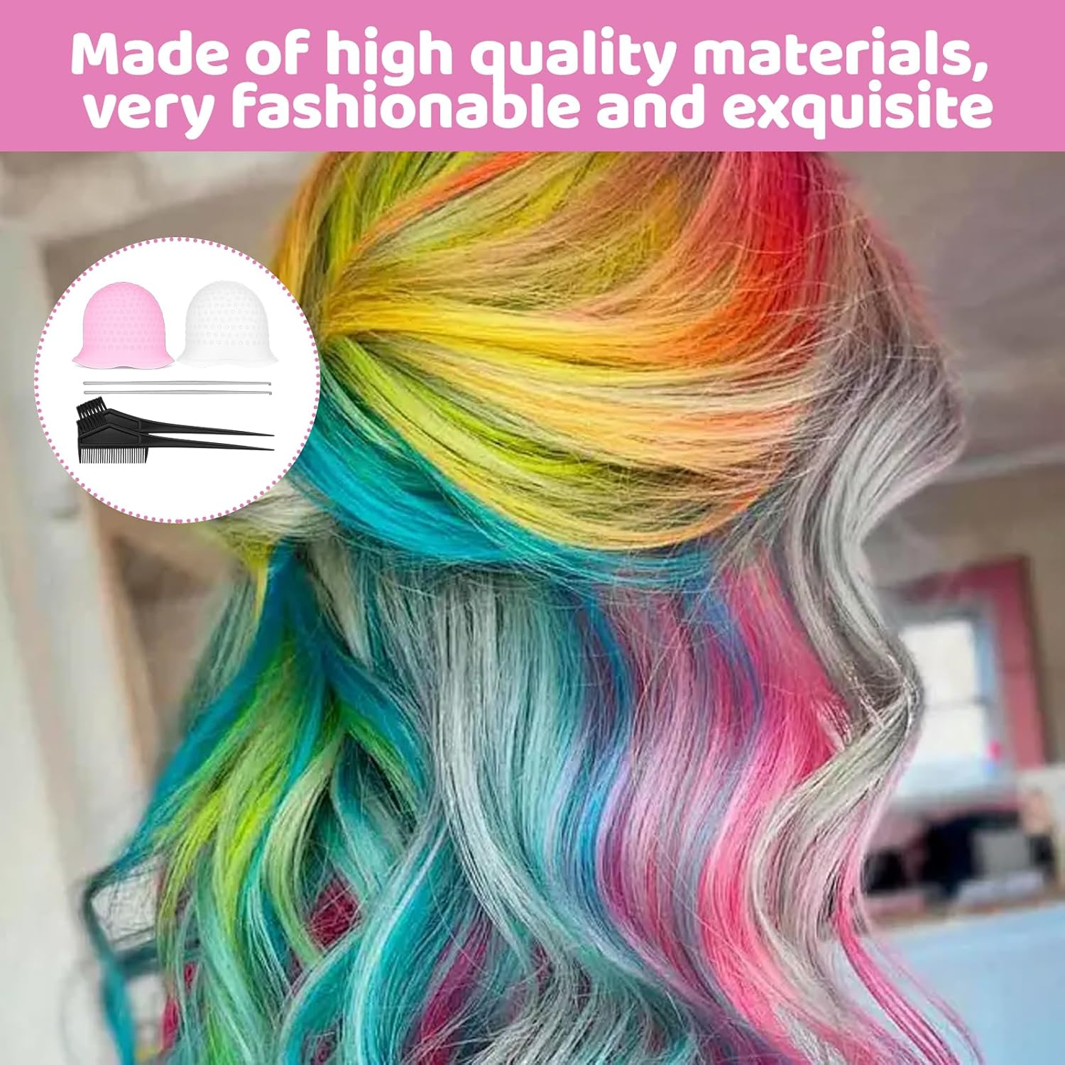 Highlight Cap, 6-Piece Set with Highlight Cap, Steel Needles and Dye Combs, Ideal for DIY Highlights Making Yourself and Precise Hair Dyeing, Made of High-Quality Silicone image number 2