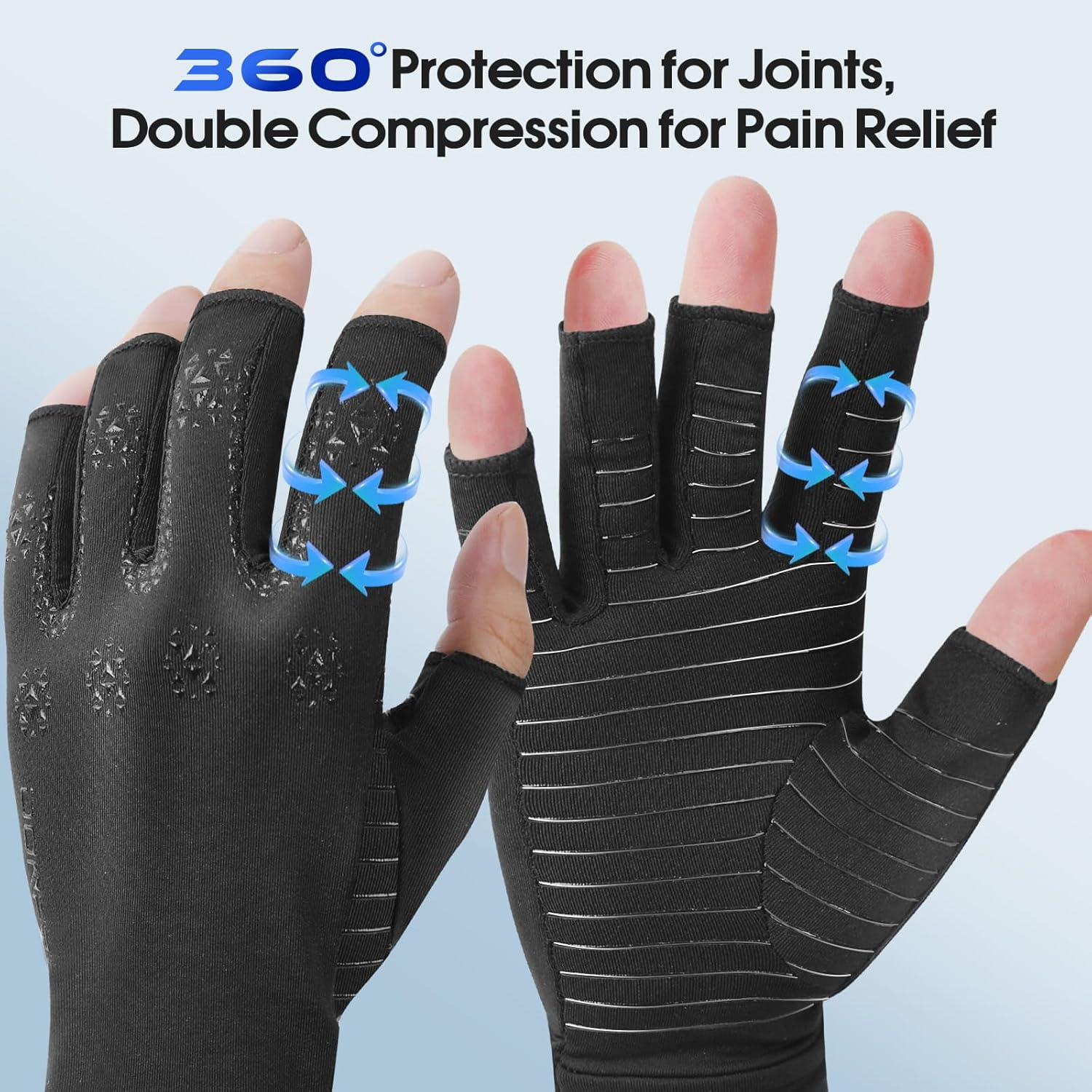 Donfri Arthritis Compression Gloves Fingerless Gloves Hand Support Carpal Tunnel Typing Gloves for Rheumatoid,Raynaud'S,Tendonitis,Joints Swollen and Stiff, Black, L image number 4