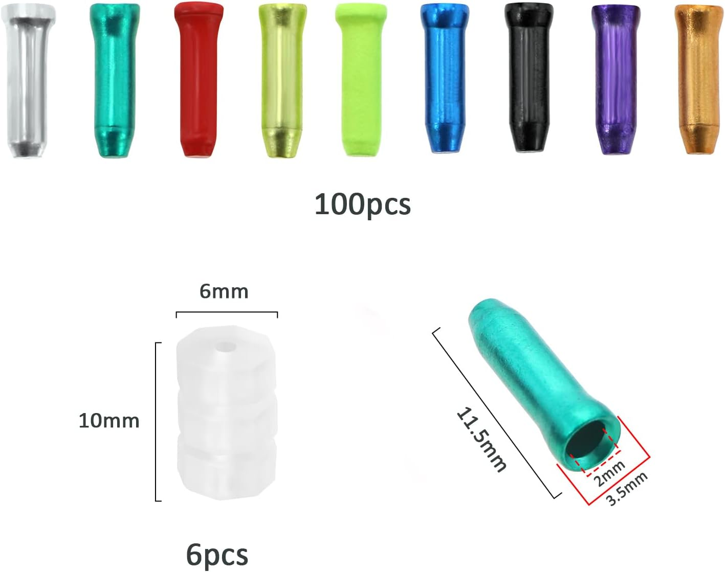 Ecsing 100Pcs Bike Cable End Caps Replacement Cable Crimp Terminals Aluminium Alloy Bike Cable End Crimps with O Rings Accessories for Mountain Bikes Road Bikes Folding Bikes image number 1