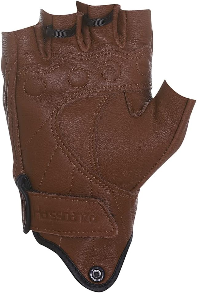 Harssidanzar Fingerless Motorcycle Gloves,For Mens Leather Riding Driving Gloves with Hand Knuckle GM037 image number 4