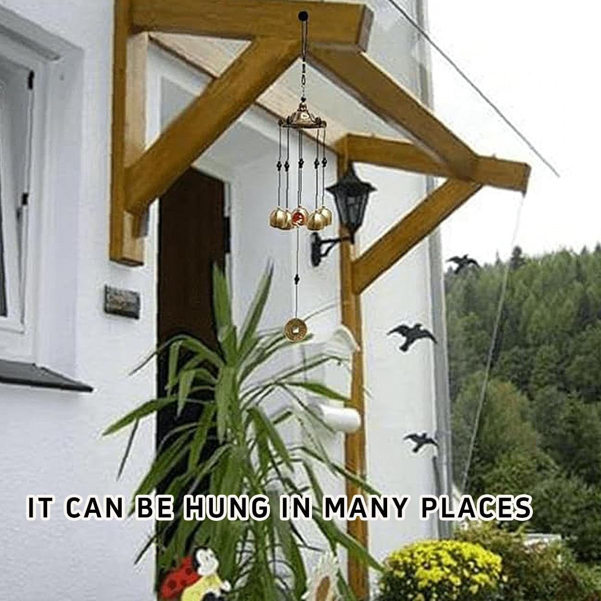 AIMALL Wujiaoting Metal Dragon Wind Bell Pendant - Traditional Feng Shui Wind Chime with Dragon Design, 21.1In Hanging Ornament for Home and Garden D&eacute;cor, Lucky Charm, 5 Bells and Lucky Coin image number 3