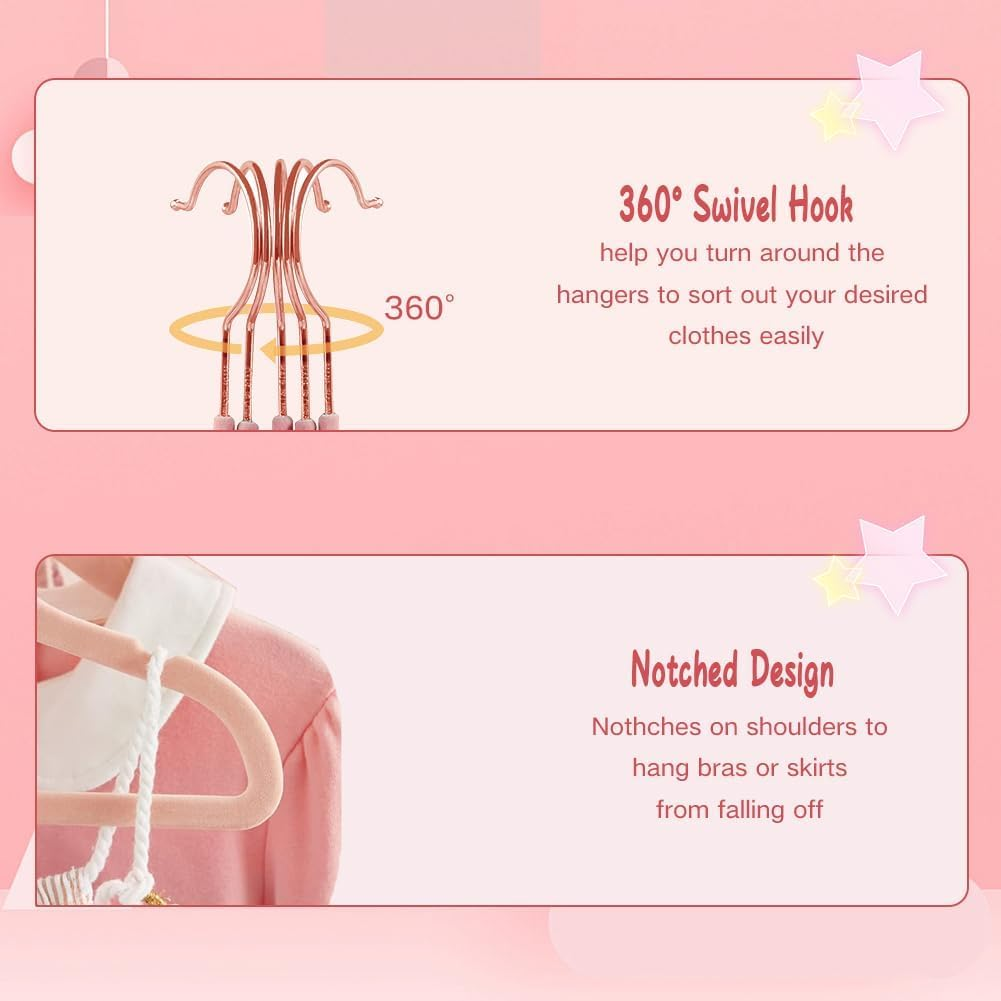 Velvet Hangers, 32 Pack Clothes Hangers Non-Slip Hangers for Infant/Toddler Pink (Gold Hook) image number 1