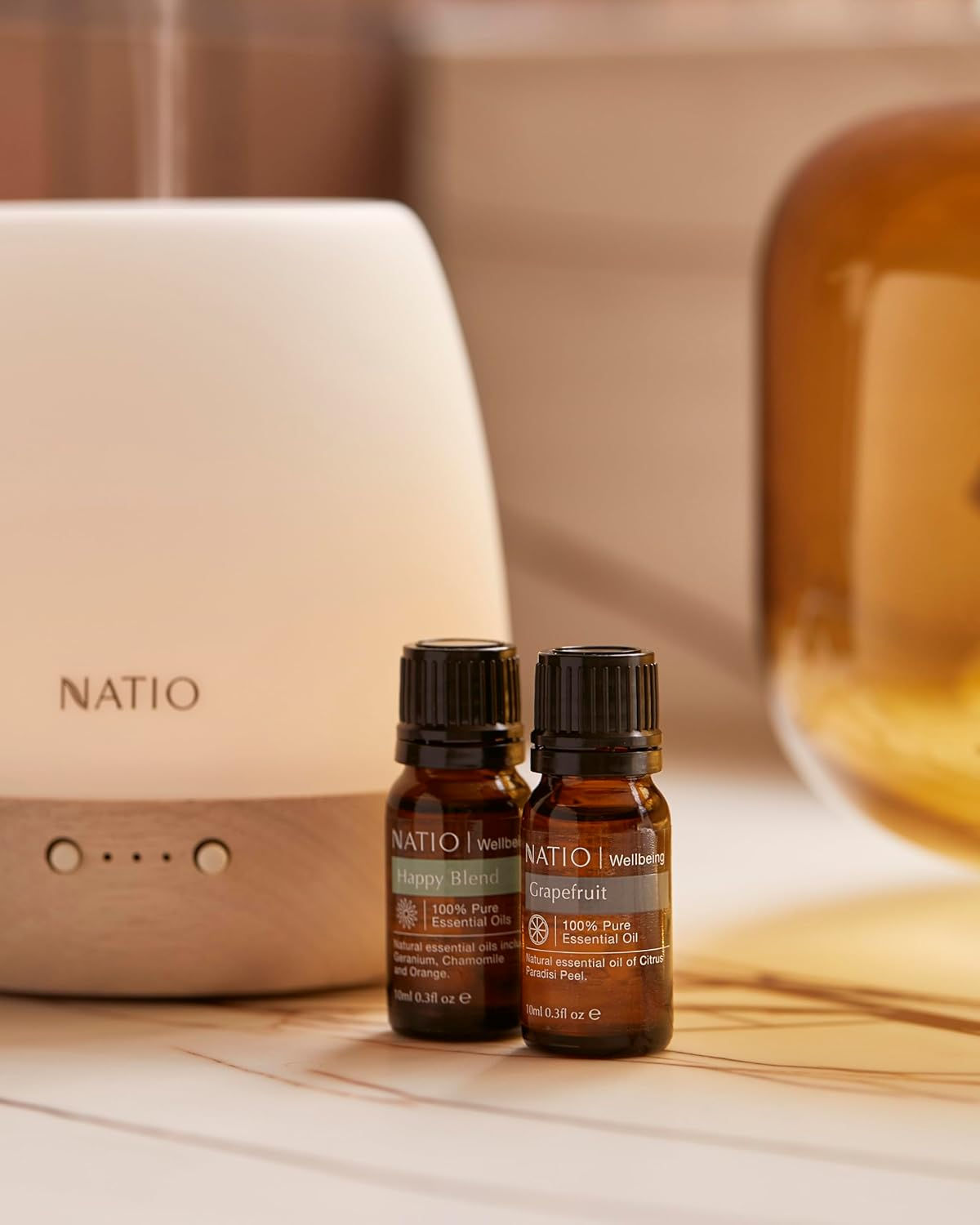 Natio Australia Ambient Essential Oil Diffuser - Deluxe Aromatherapy Diffuser - Quiet Whisper, Cool to the Touch & Ultrasonic Cool Mist