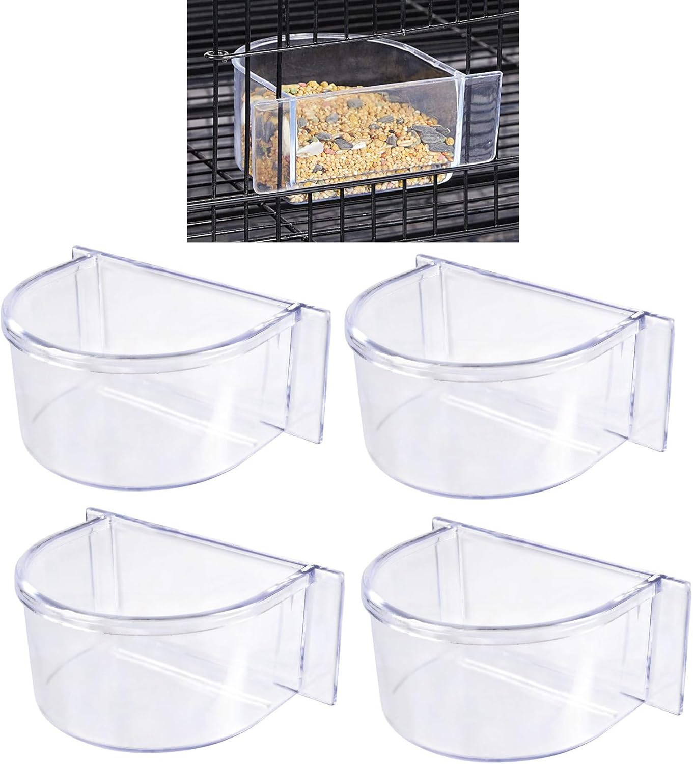 Lot of 4 Bird Cage Clear Plastic Seed Water Feeder Cups image number 2