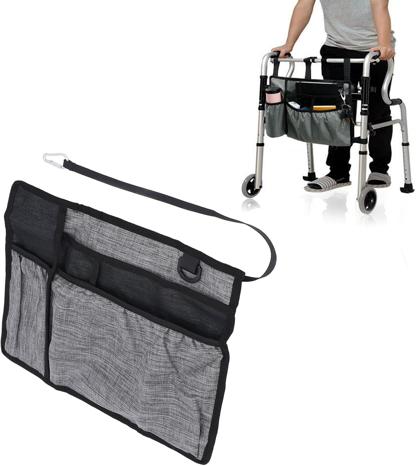 Walker Basket & Bag with Cup Holder, Foldable Walker Storage Bag, Multi-Pocket Walker Carry Pouch, Waterproof Oxford Fabric, Universal Lightweight Design with Large Capacity image number 1