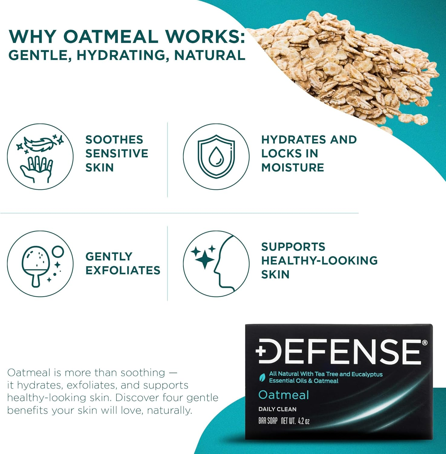 Defense Soap 2Pk All Natural Oatmeal Bar Soap for Men | Made by Wrestlers with Tea Tree Oil & Eucalyptus Oil to Promote Healthy Skin image number 5