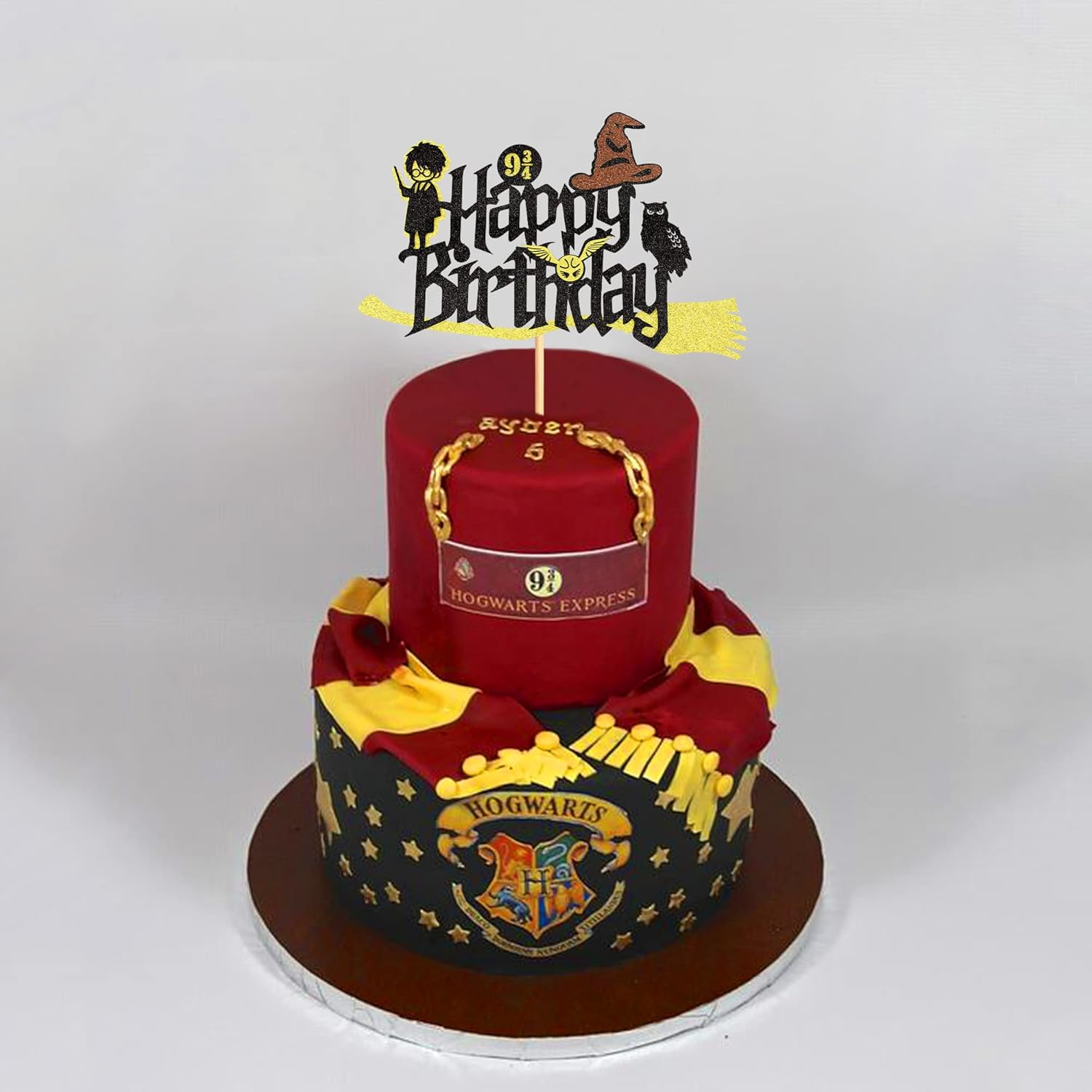 1Pc Glitter Black Magical Wizard Inspired Cake Topper Happy Birthday Cake Topper Pick for Magic Theme Party Supplies - Wizard-3 image number 3