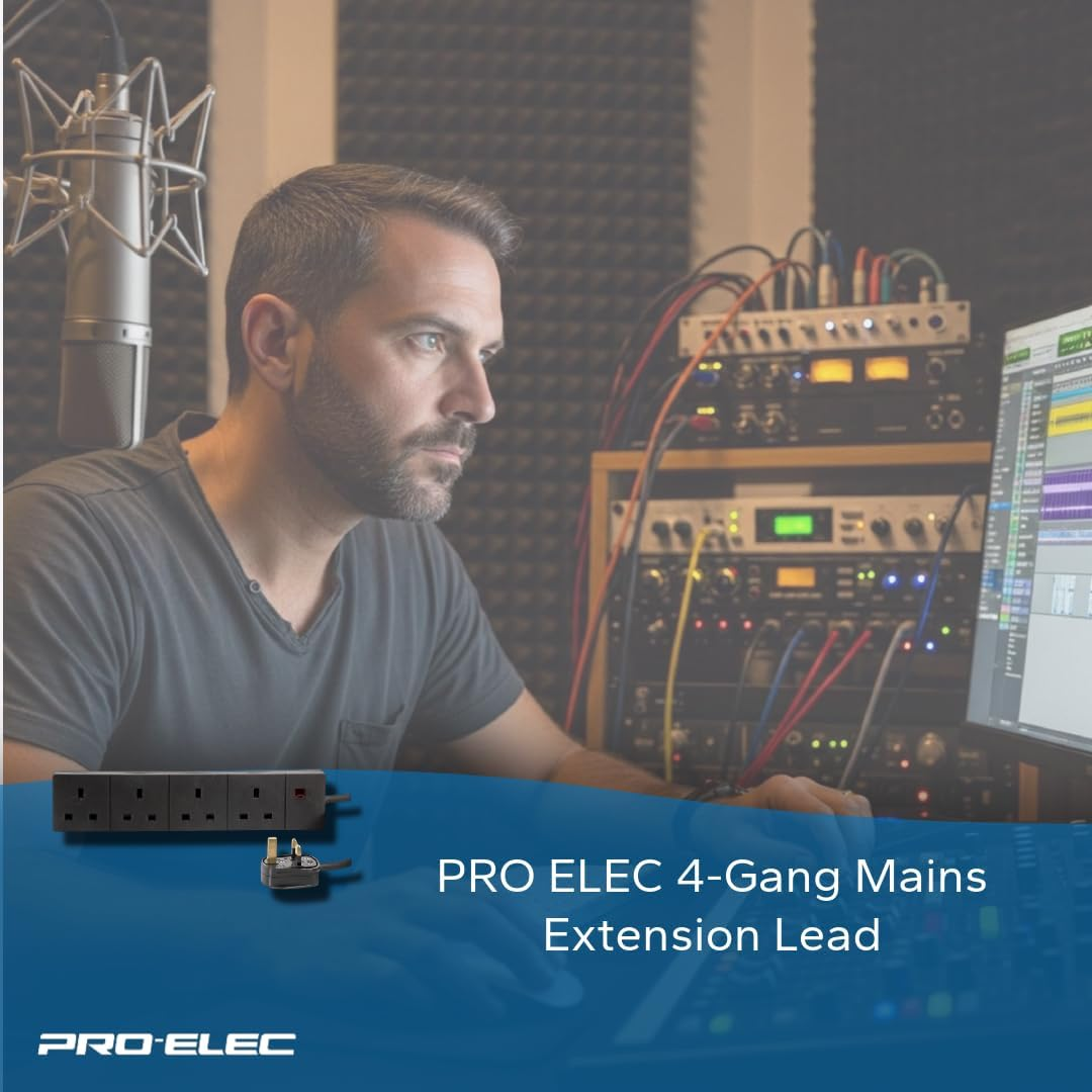 Pro Elec PELB1520 4-Gang Extension, Black, 1M Lead - Black image number 5