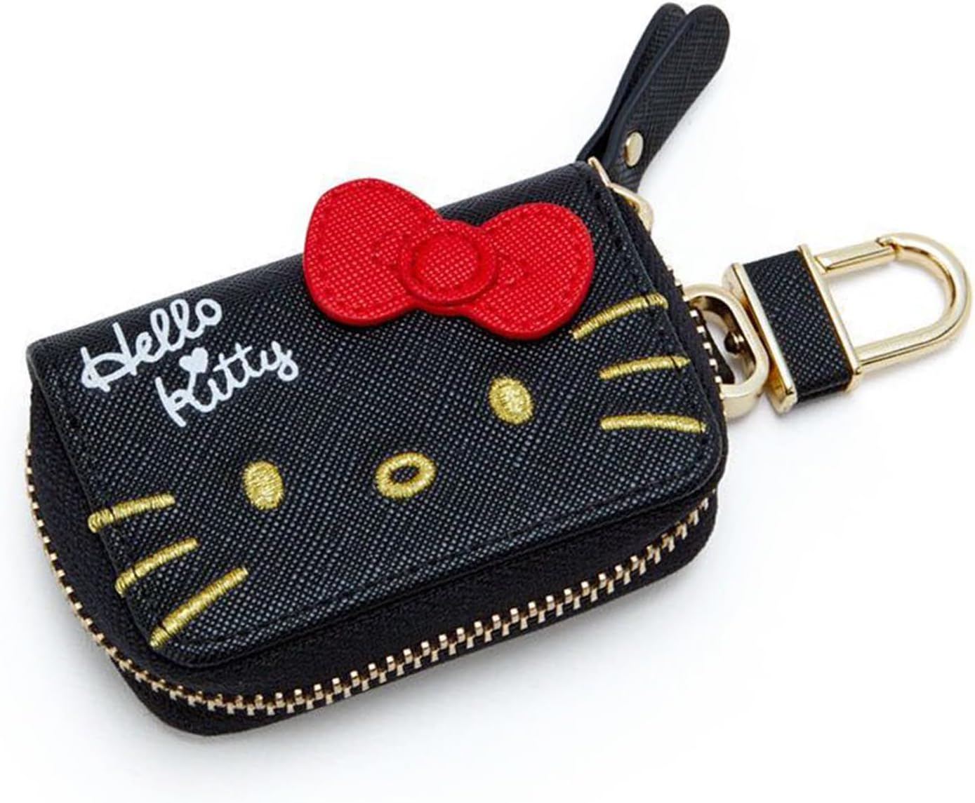 Cute Car Remote Key Case, PU Leather Car Key Holder Ring Box, Metal Hook Zipper Embroidered Bag, for Women and Men