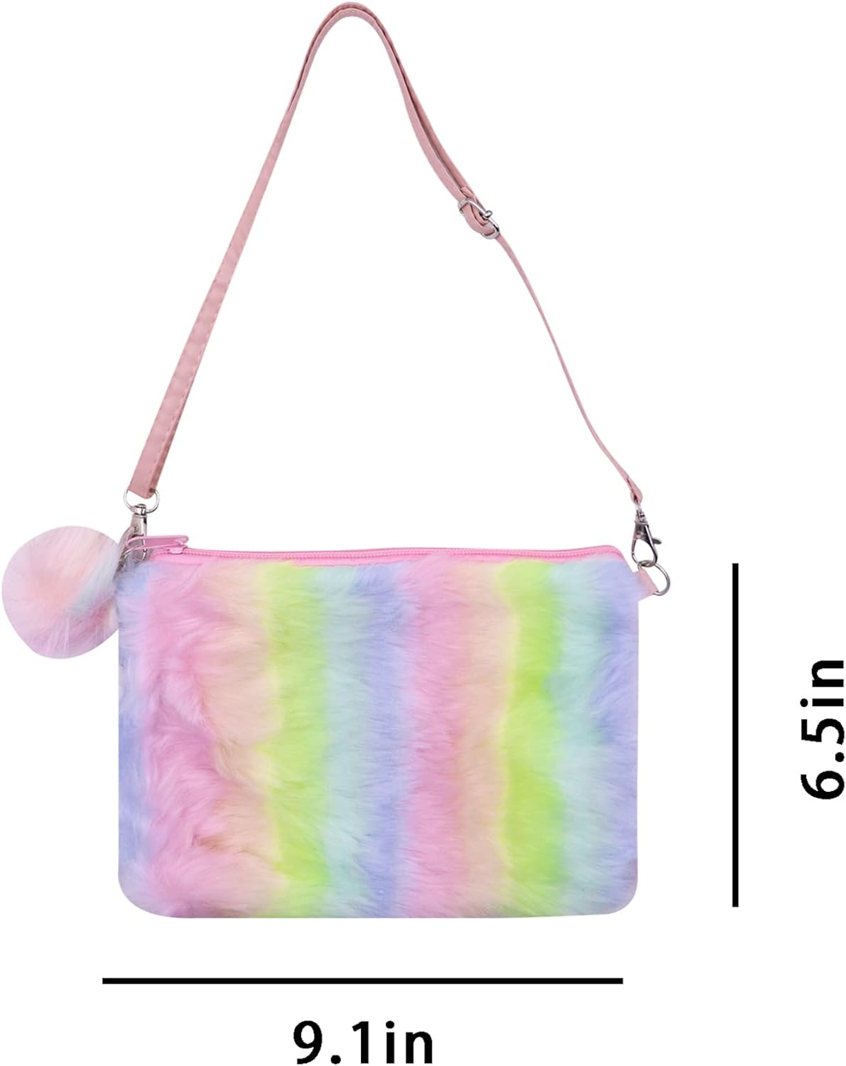 Kids Girls Fluffy Crossbody Purse Fuzzy Bag Plush Tie Dye Rainbow Shoulder Bag Handbag Wallet image number 2
