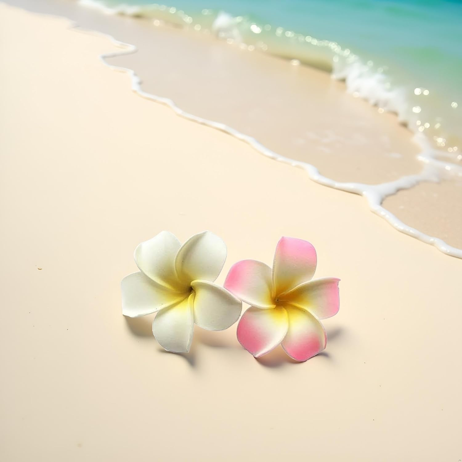 Rosojodg 2Pcs White and Pink Hawaiian Frangipani, Foam Head Flower, Party Beach Hair Clip Hair Clips Hair Accessories(7Cm) image number 6