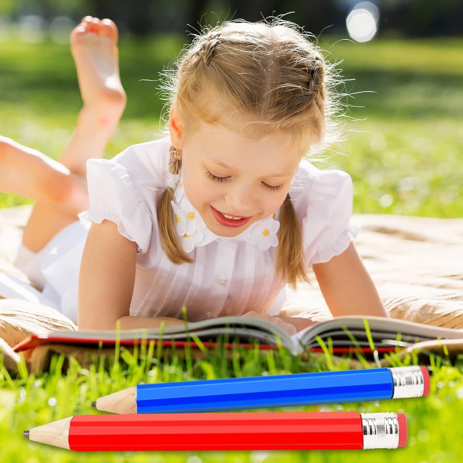 2 PCS Wooden Jumbo Pencils, Really Big Pencil, Super Giant Pencil - Writable & Erasable (Surprise Random Color) image number 2