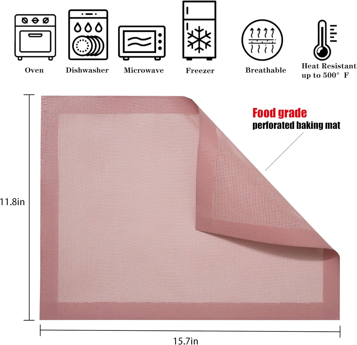 Perforated Silicone Baking Mats 2-Pack, Oven & Dishwasher Safe Reusable Biscuit Pastry Bread Pizza Liners, 11 5/8" X16 1/2" Sakura Pink image number 5