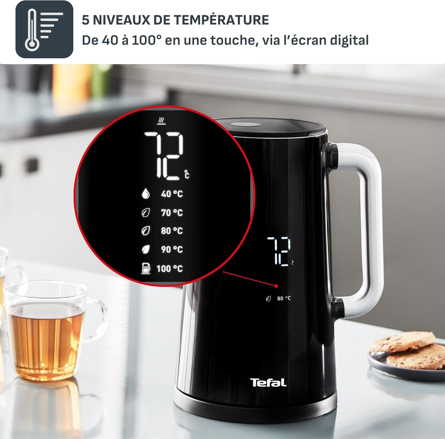 Tefal Smart & Light, Digital, 7 Positions, Black Electric Kettle