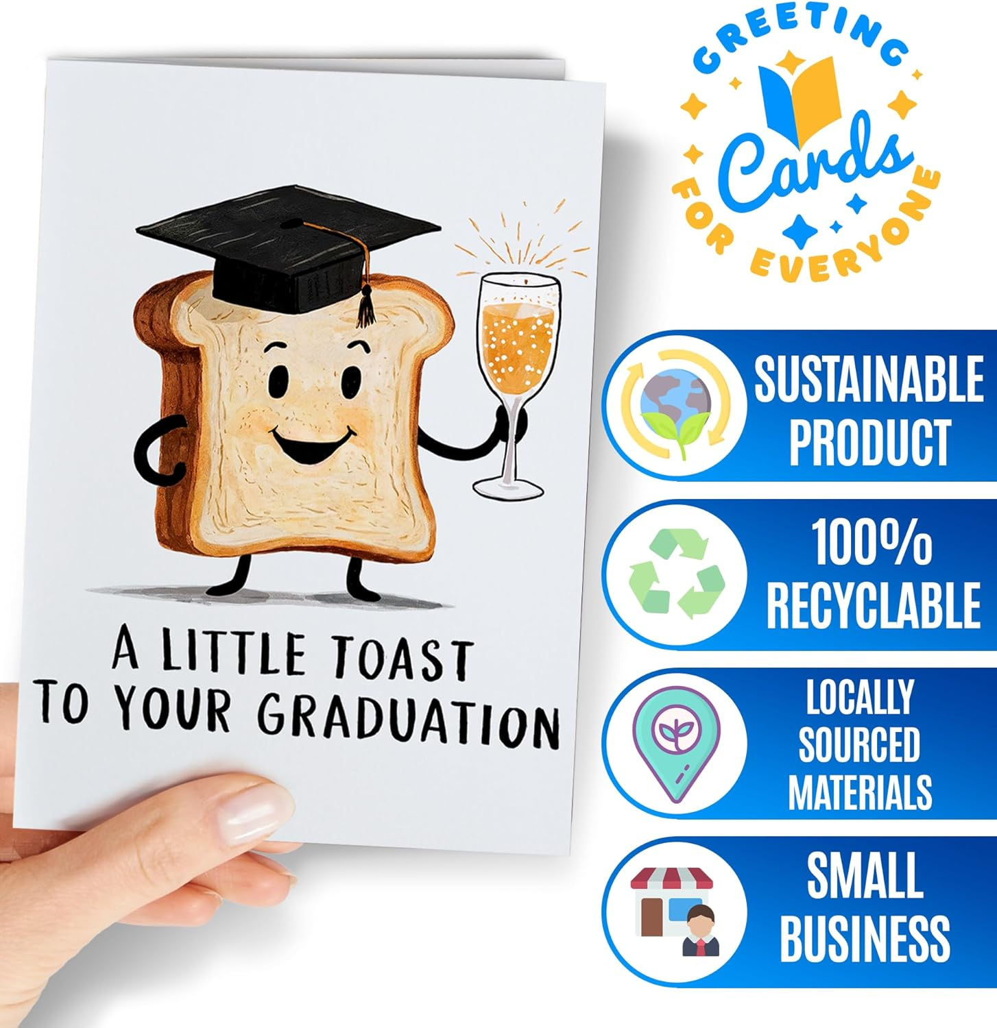 Graduation Card - Funny Graduation Cards for Him or Her - Cute College Grad for Men or Women - Congratulations Highschool, Phd, Masters Degree for Son, Daughter - a Little Toast Pun Card - NUM 209 image number 3