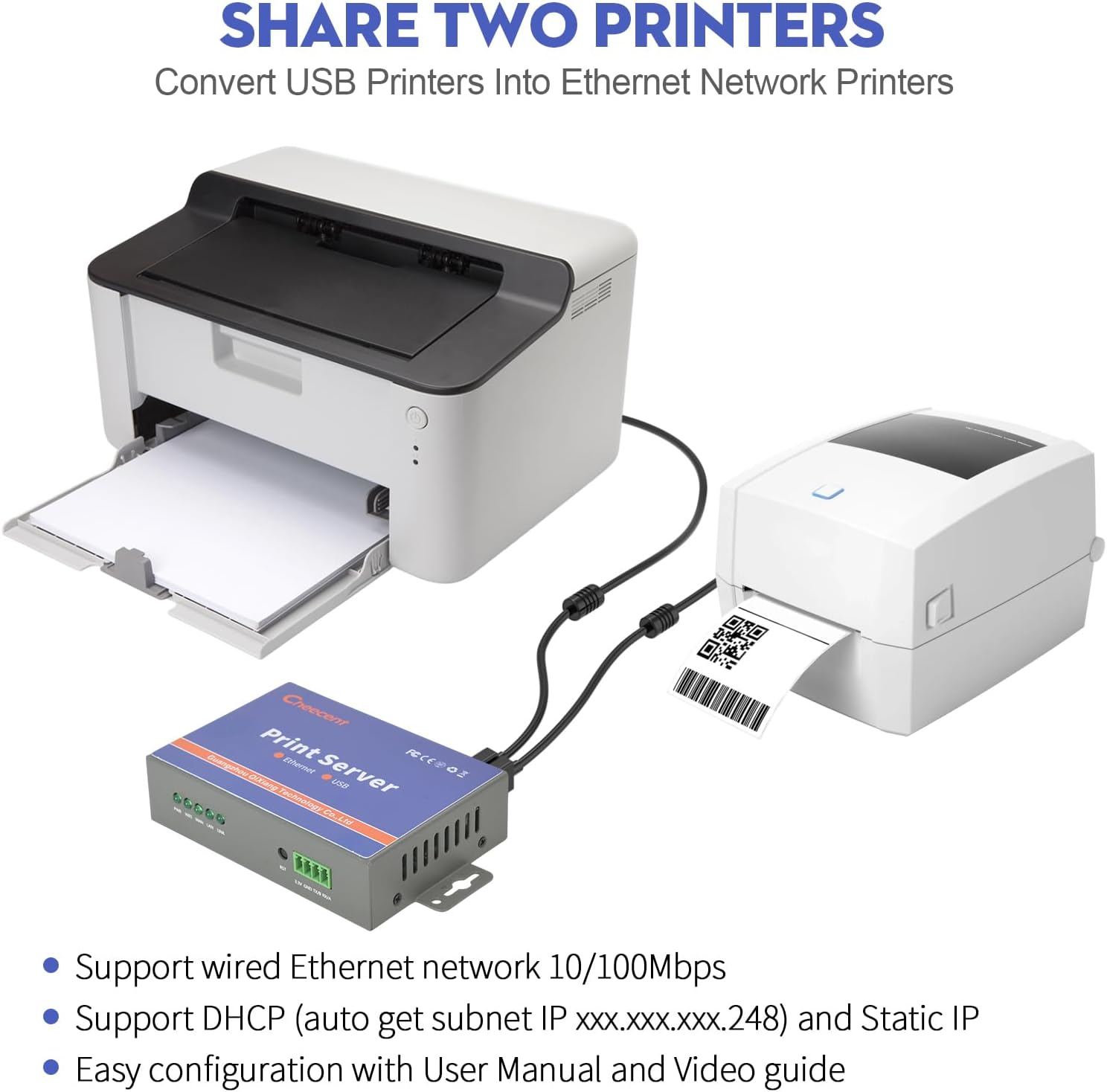 Network Ethernet to USB Print Server (NOT Plug&Play), Non-Wifi Version, 2 Port Print Server for USB Printer, Convert USB Printer to Ethernet Networking - Windows Mac Linux Compliant - CR102 image number 4